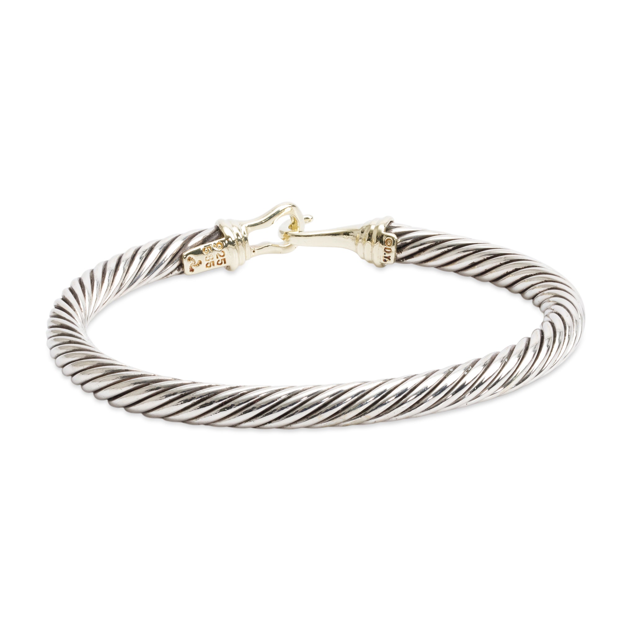 David Yurman Sterling Silver & 14k Yellow Gold 5 MM Cable Buckle Bracelet