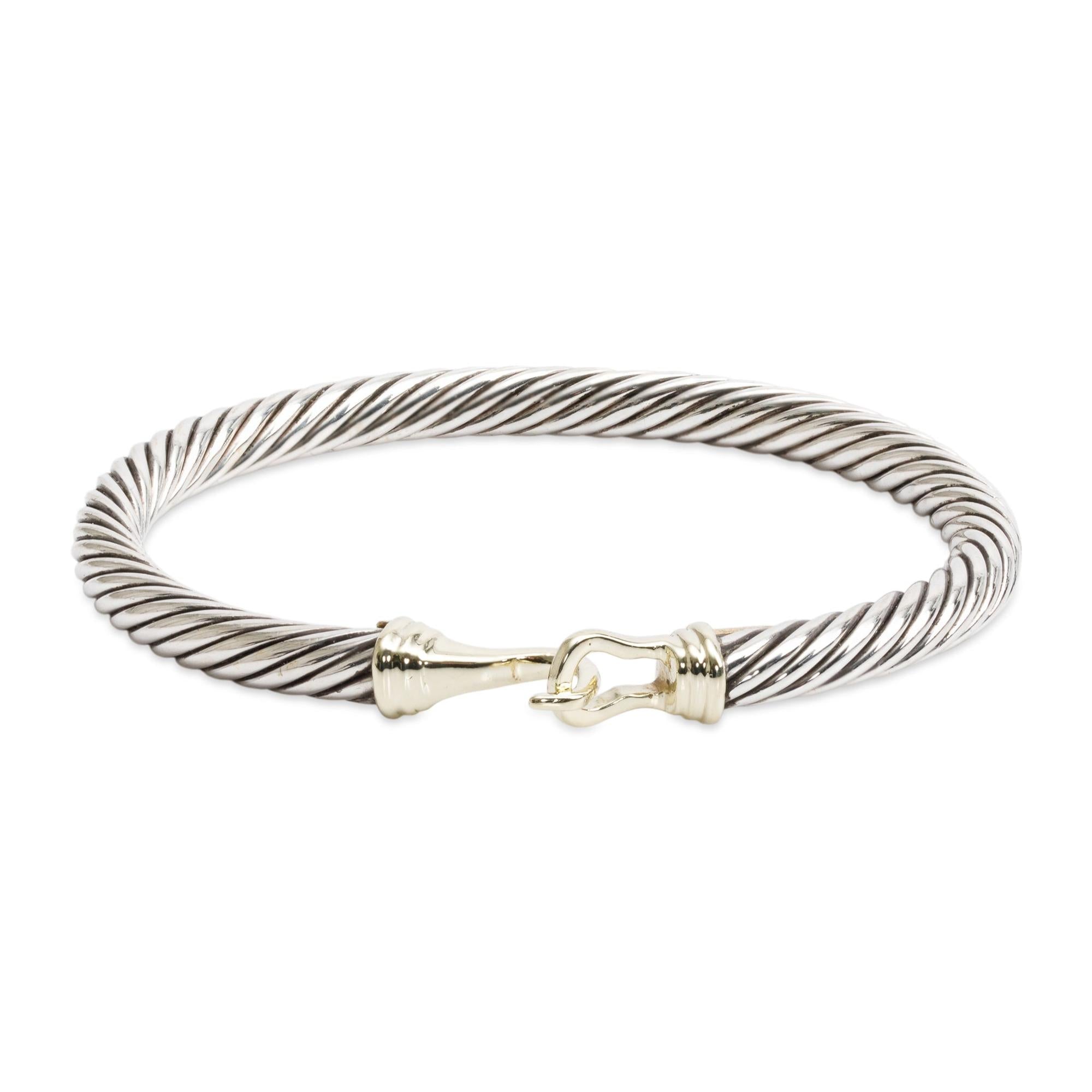 David Yurman Sterling Silver & 14k Yellow Gold 5 MM Cable Buckle Bracelet