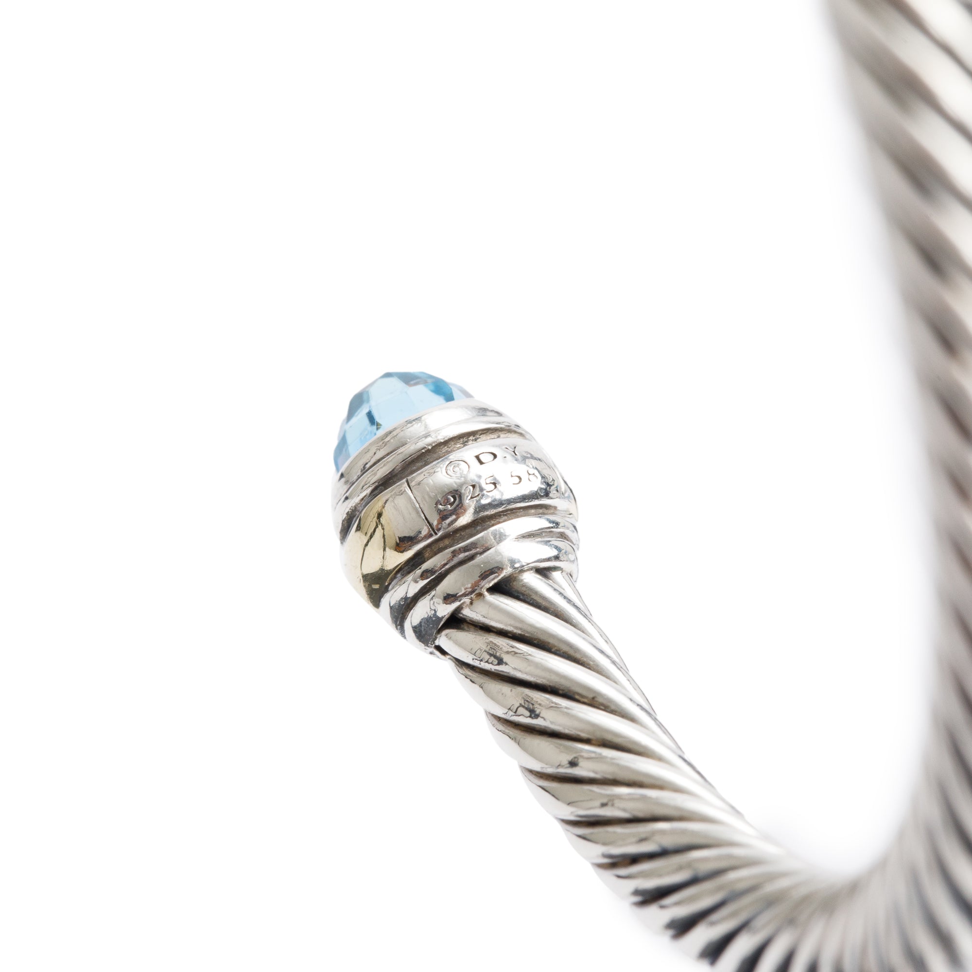 David Yurman Sterling Silver & 14k Yellow Gold 5 MM Cable Classics Bracelet with Blue Topaz