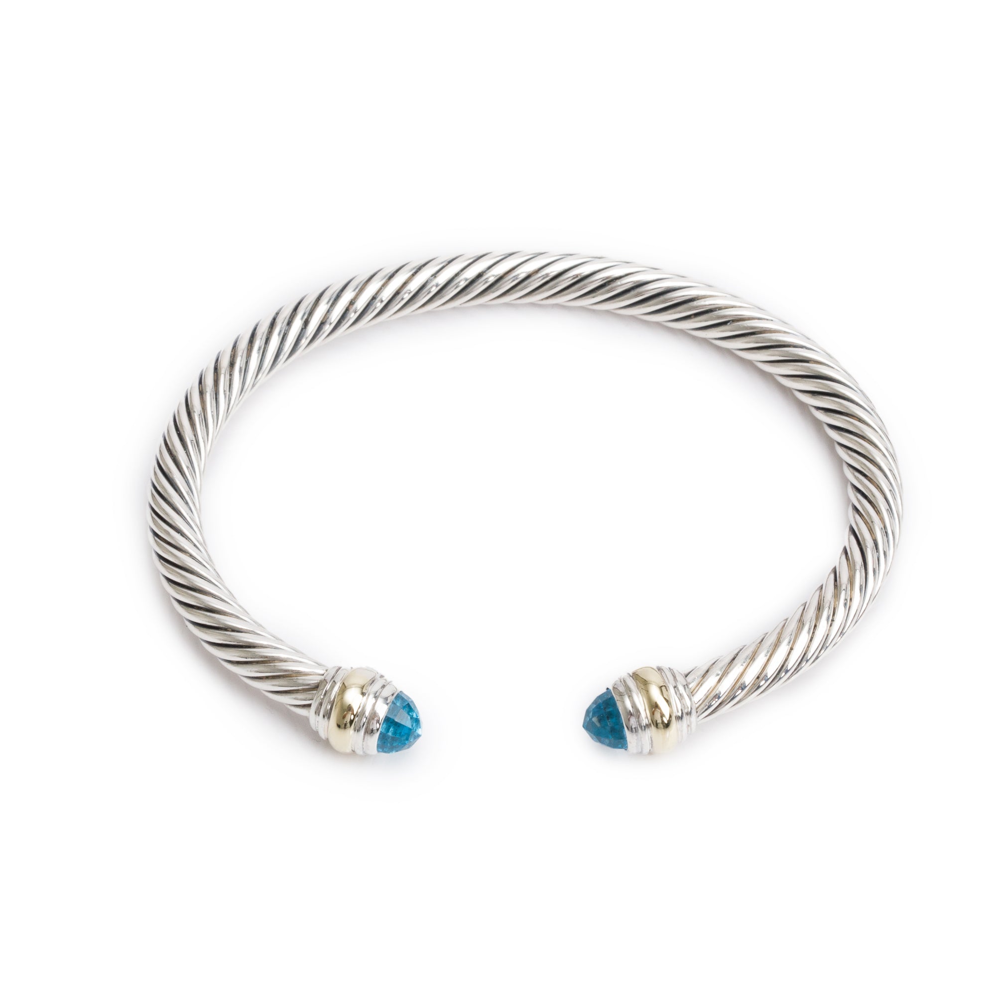 David Yurman Sterling Silver & 14k Yellow Gold 5 MM Cable Classics Bracelet with Blue Topaz
