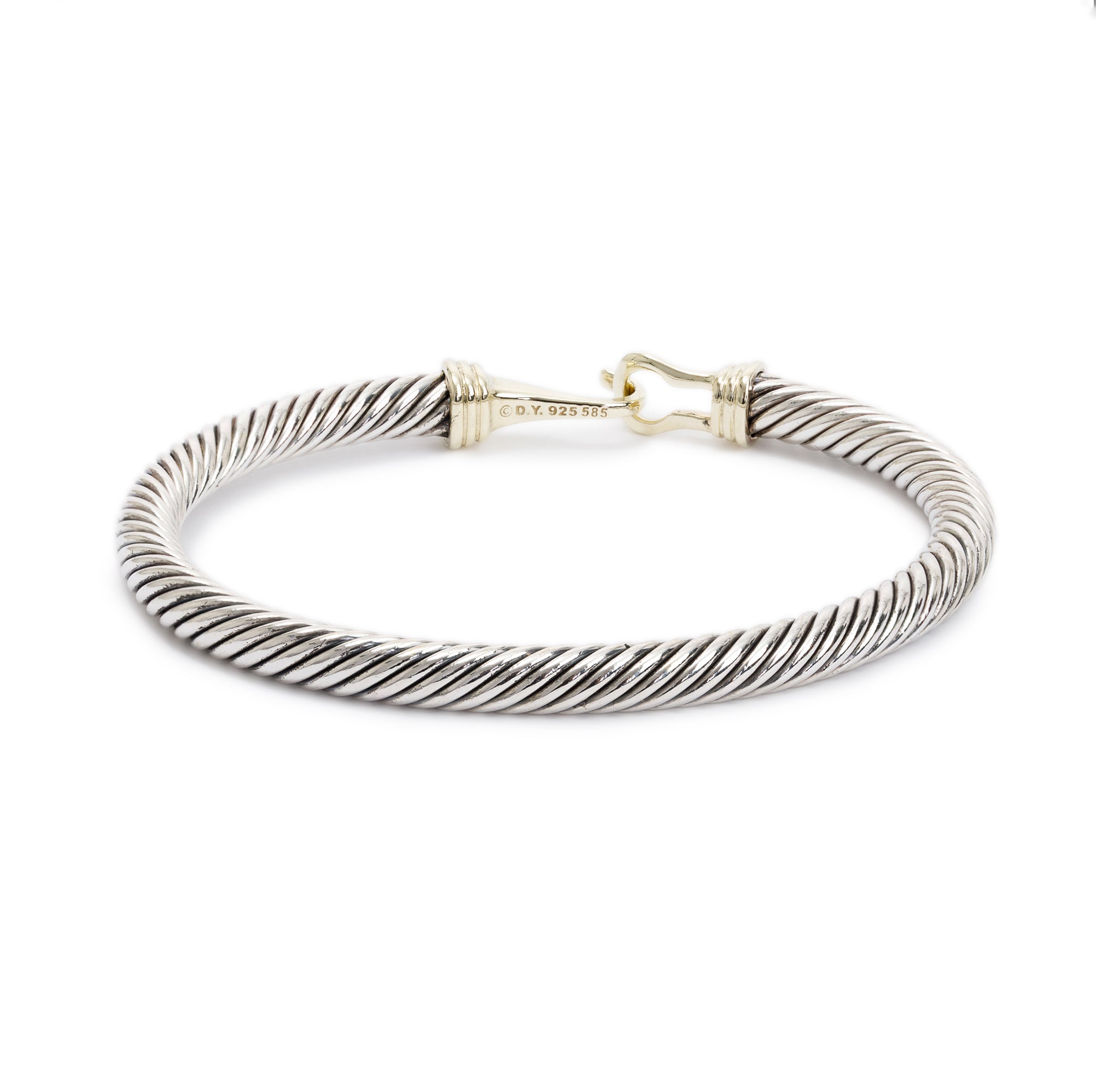 David Yurman Sterling Silver & 14k Yellow Gold 5MM Cable Buckle Bracelet