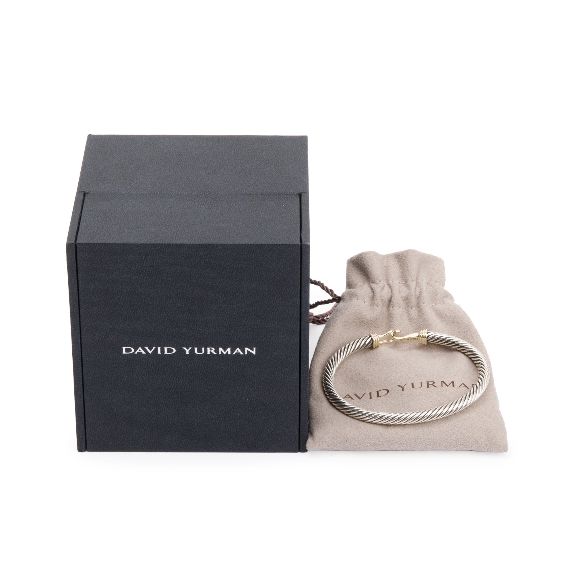 David Yurman Sterling Silver & 14k Yellow Gold 5MM Cable Buckle Bracelet w/ Box