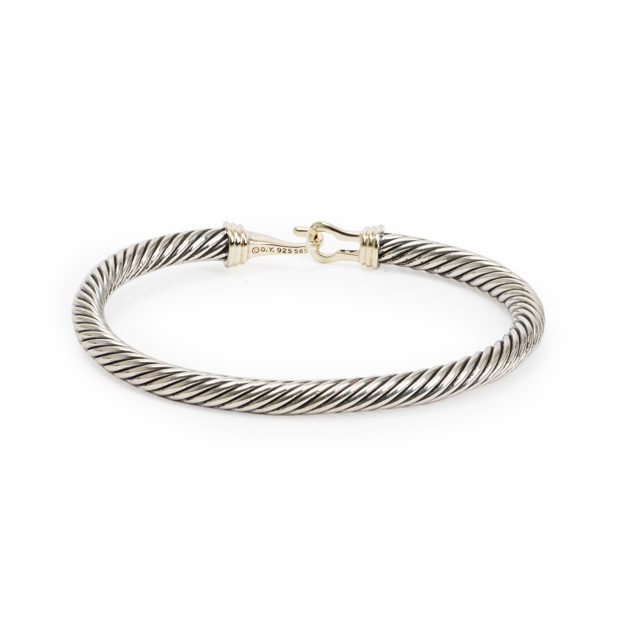 David Yurman Sterling Silver & 14k Yellow Gold 5MM Cable Buckle Bracelet w/ Box