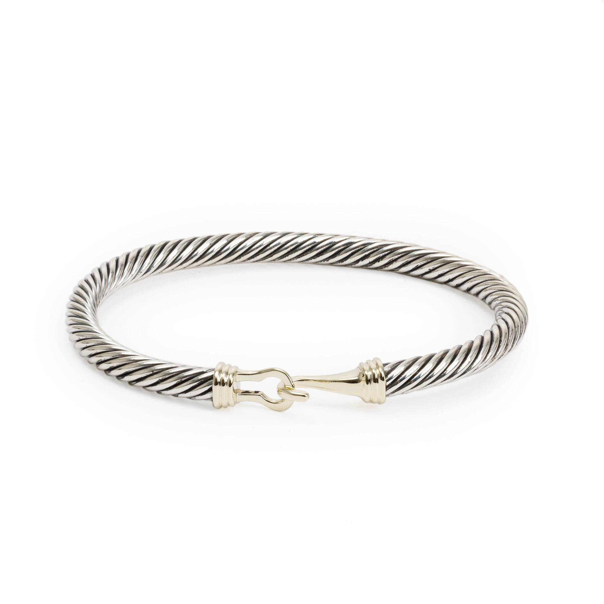 David Yurman Sterling Silver & 14k Yellow Gold 5MM Cable Buckle Bracelet w/ Box