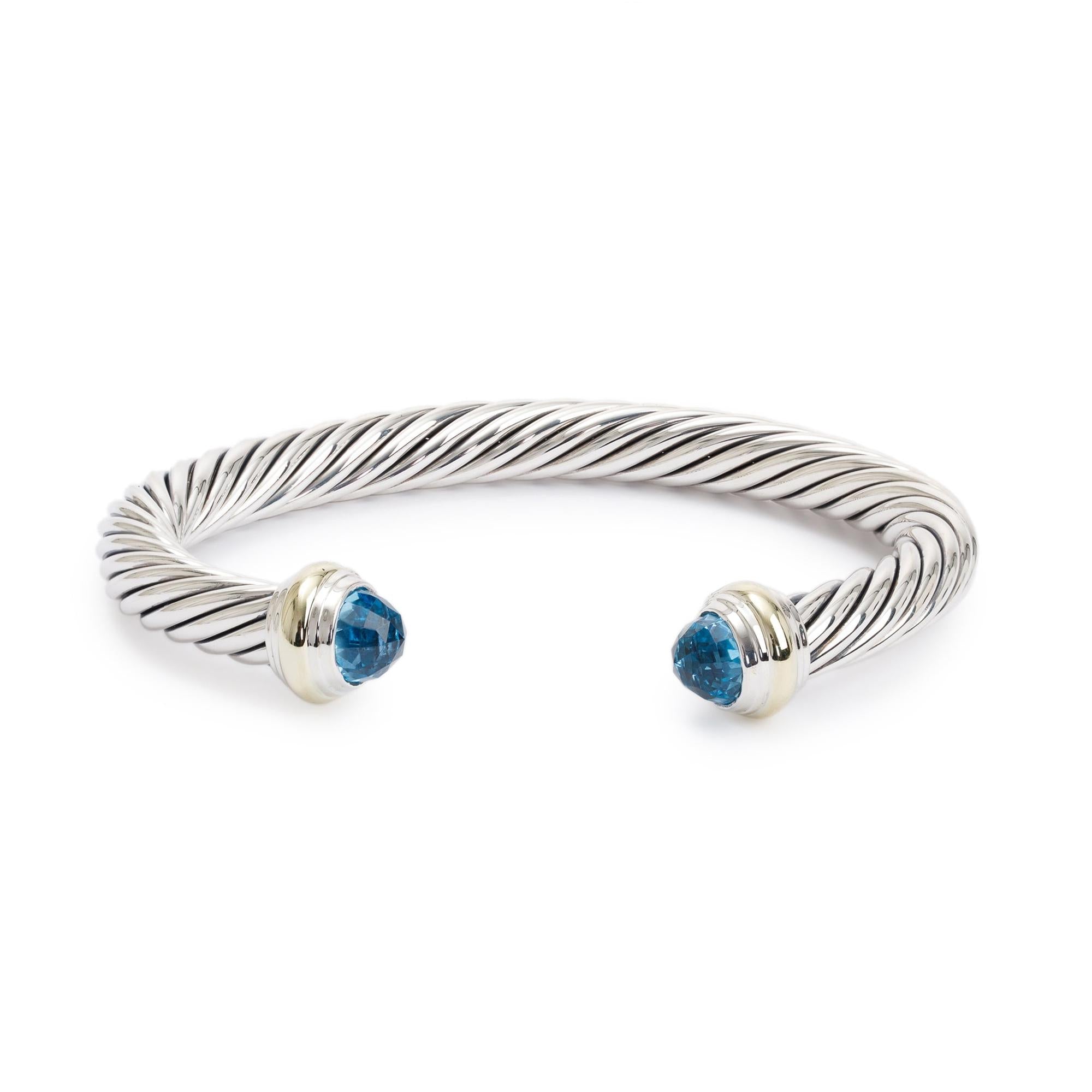 David Yurman Sterling Silver & 14k Yellow Gold 7 MM Cable Classics Bracelet with Blue Topaz