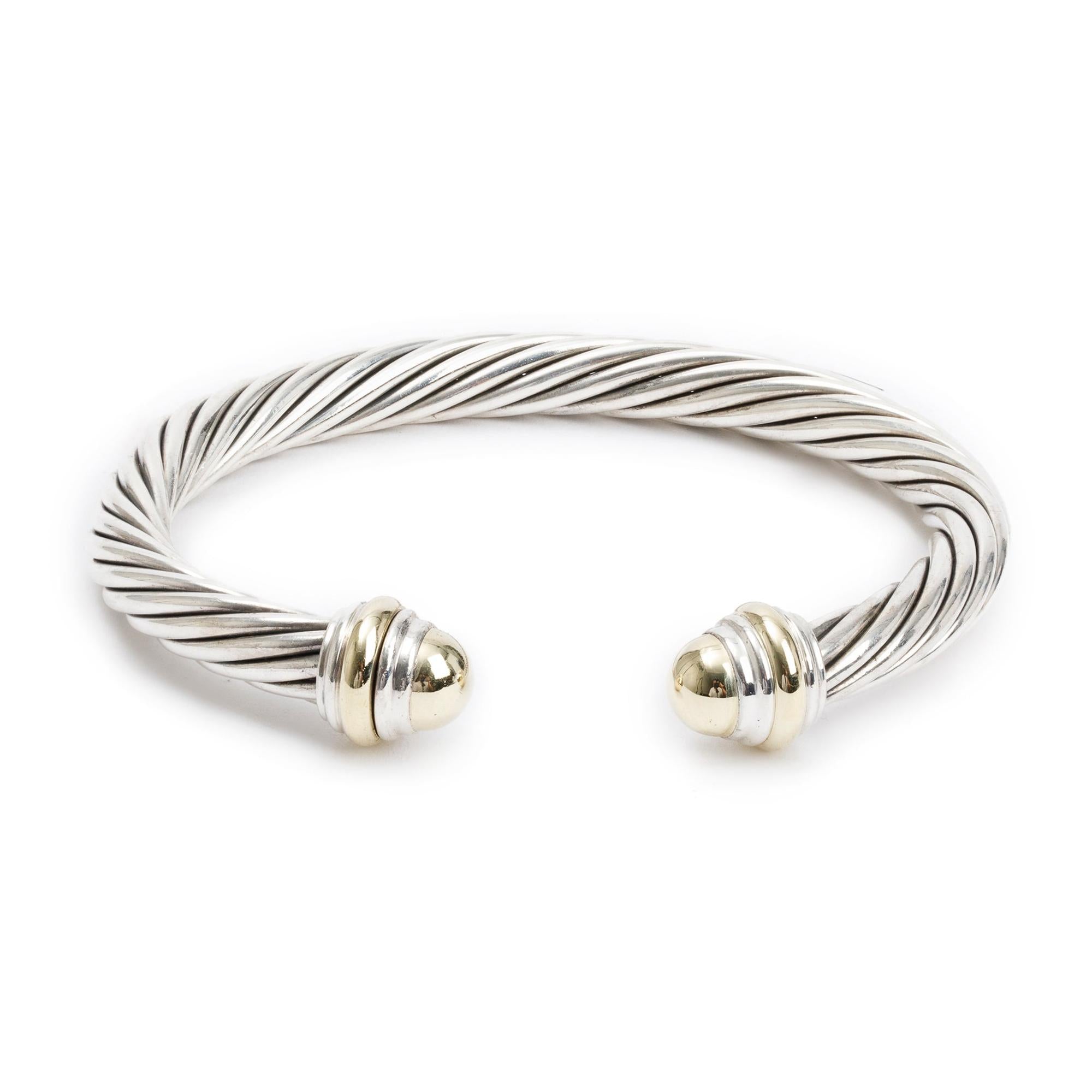 David Yurman Sterling Silver & 14k Yellow Gold 7 MM Classic Cable Bracelet