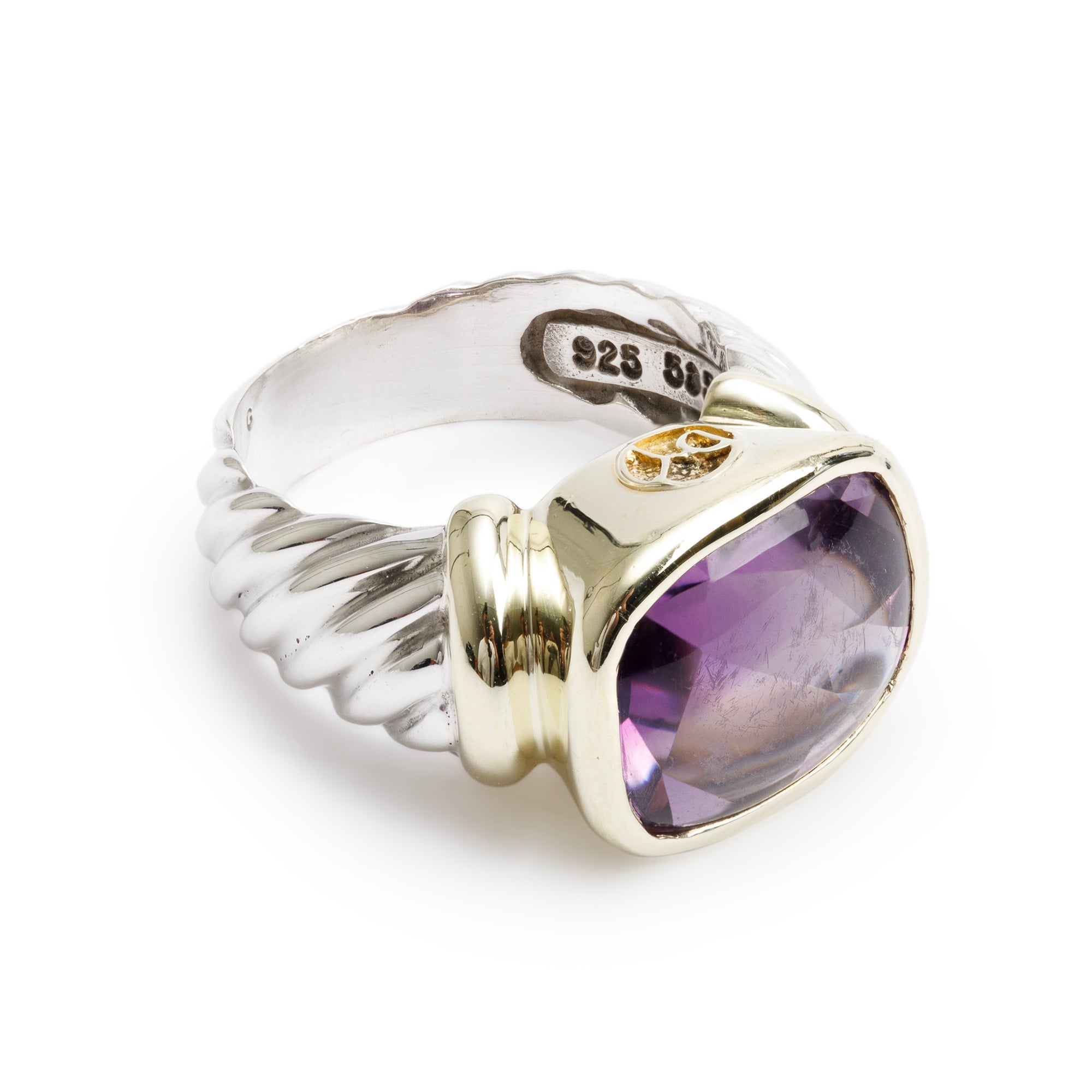 David Yurman Sterling Silver & 14k Yellow Gold Amethyst Noblesse Cocktail Ring, Size 6.5
