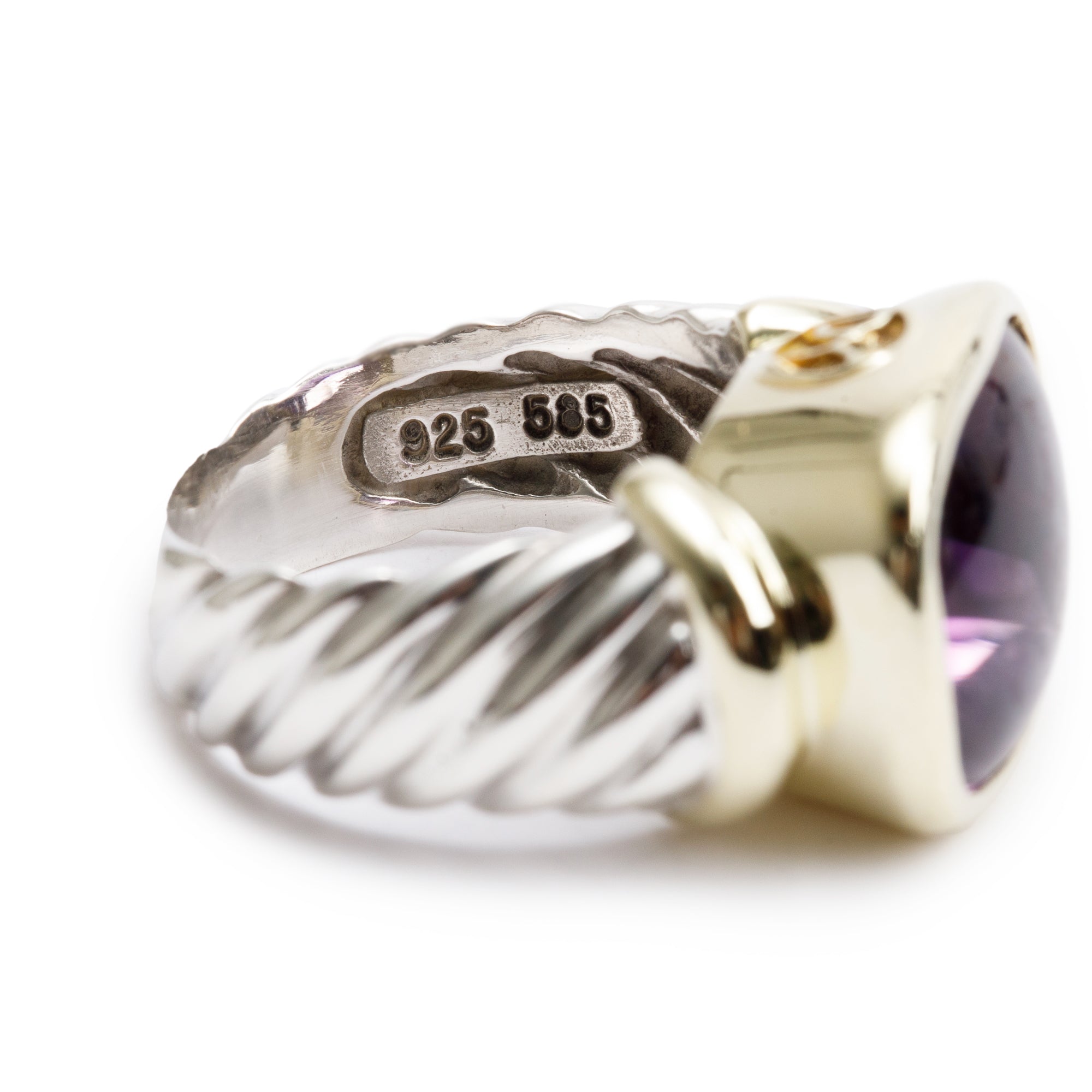 David Yurman Sterling Silver & 14k Yellow Gold Amethyst Noblesse Cocktail Ring, Size 6.5