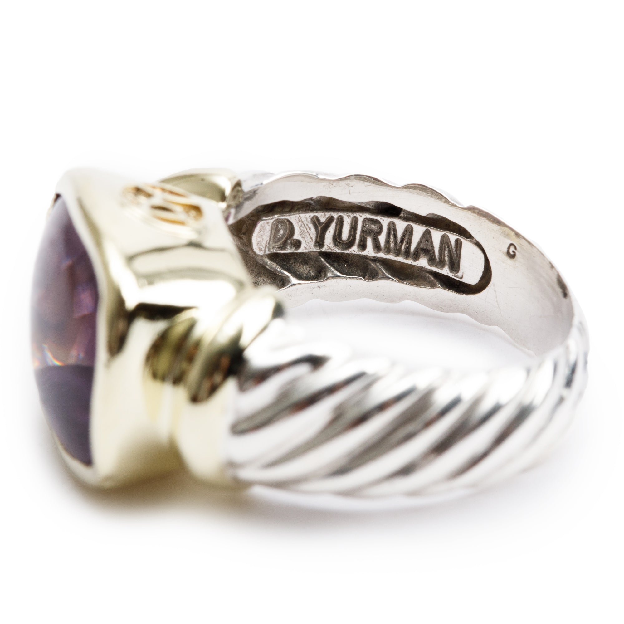 David Yurman Sterling Silver & 14k Yellow Gold Amethyst Noblesse Cocktail Ring, Size 6.5