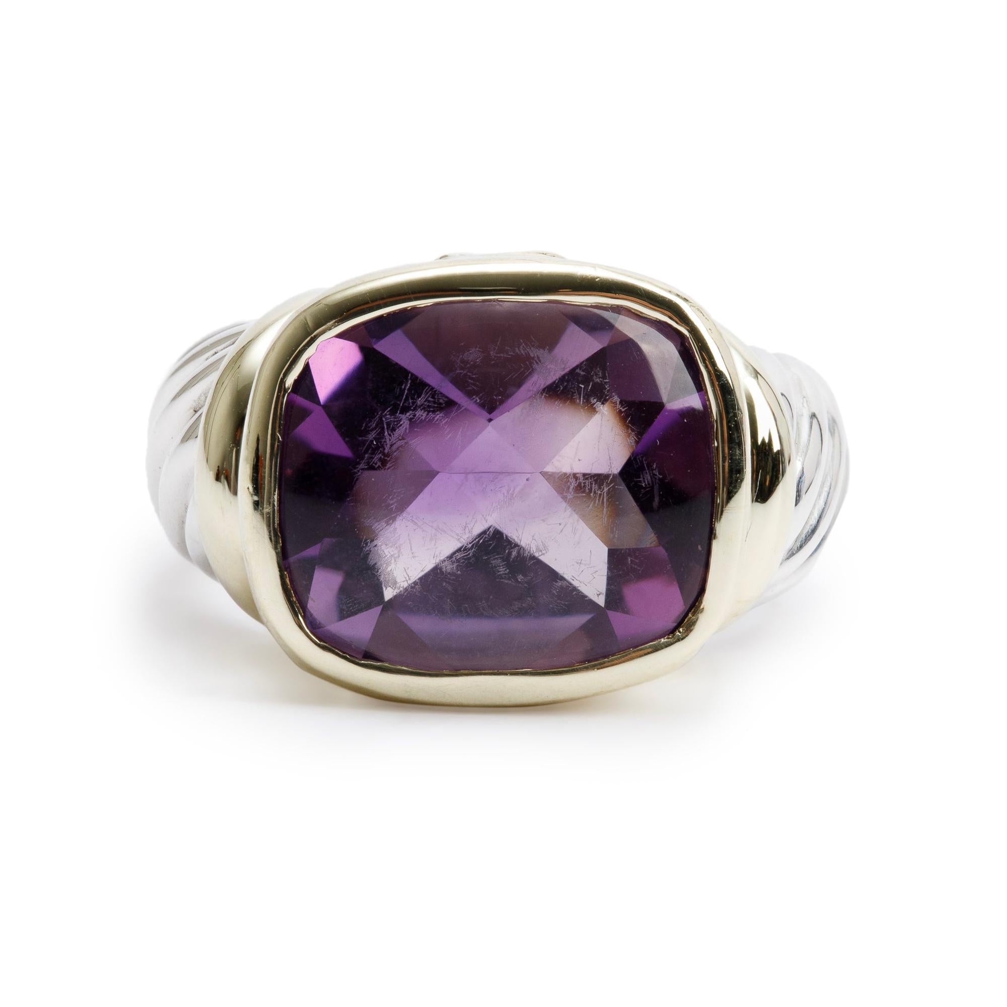 David Yurman Sterling Silver & 14k Yellow Gold Amethyst Noblesse Cocktail Ring, Size 6.5