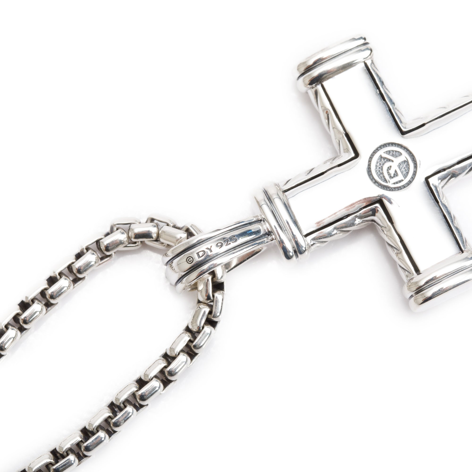David Yurman Sterling Silver & 14k Yellow Gold Black Diamond Chevron Cross Pendant Necklace, 41.5 MM