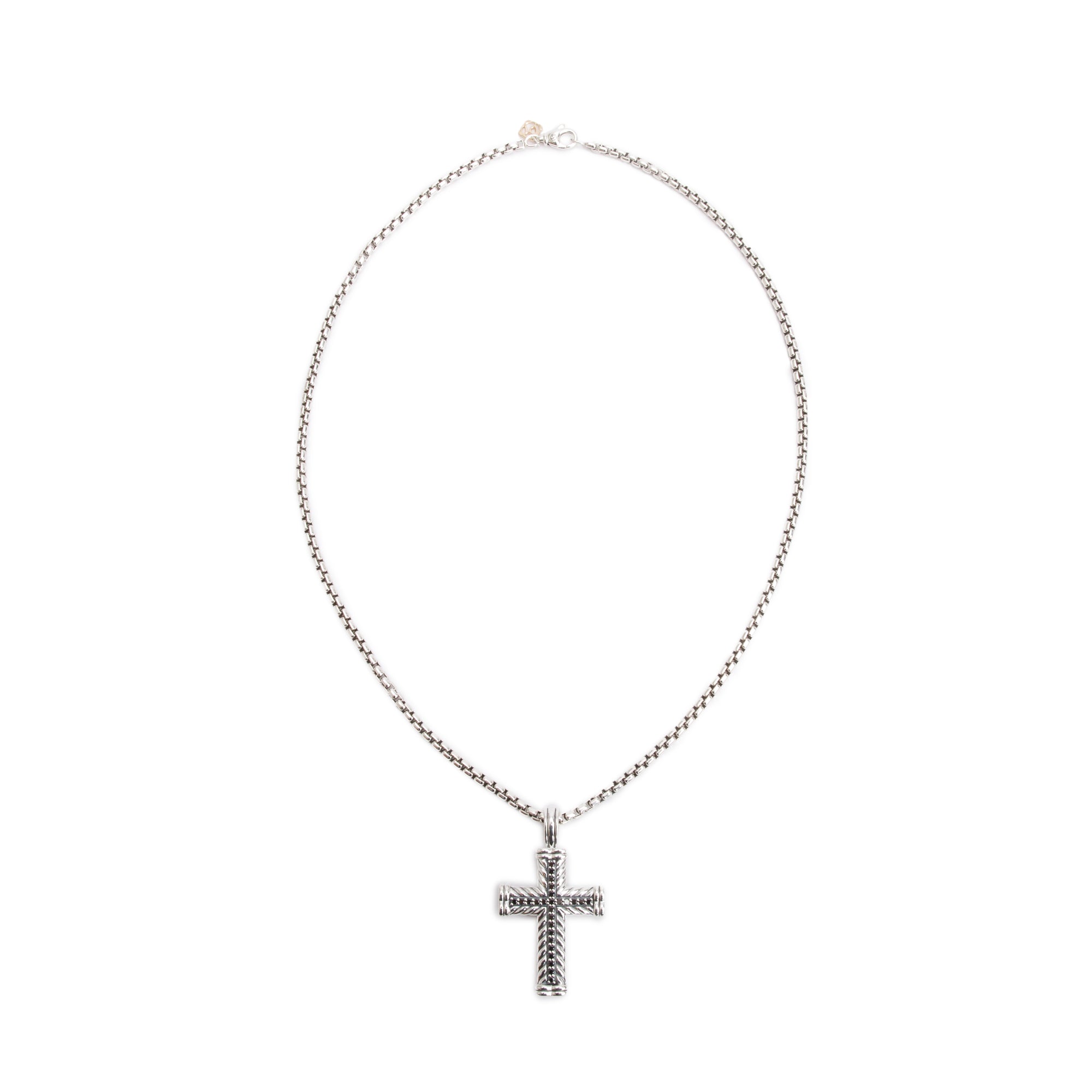 David Yurman Sterling Silver & 14k Yellow Gold Black Diamond Chevron Cross Pendant Necklace, 41.5 MM