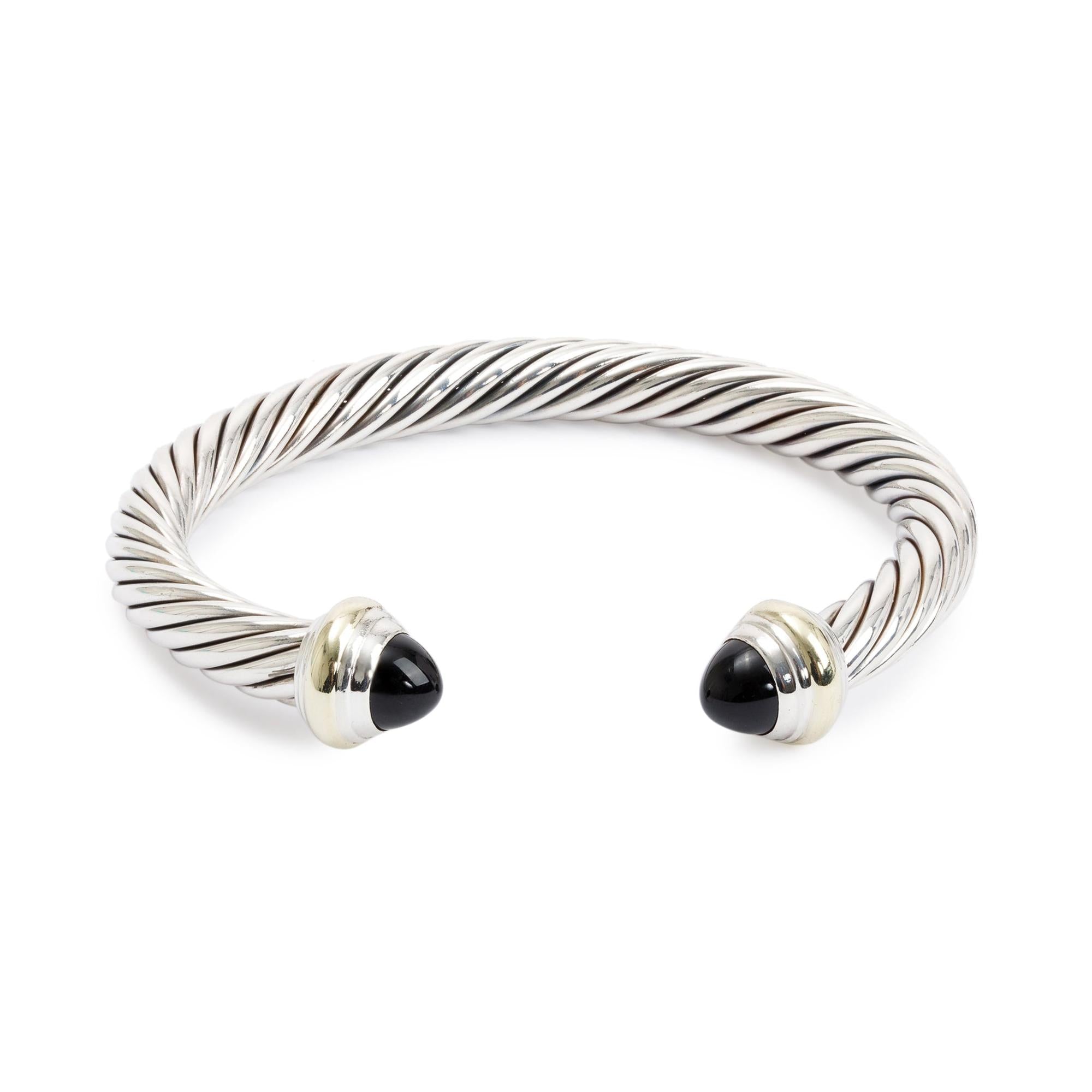 David Yurman Sterling Silver & 14k Yellow Gold Black Onyx 7 MM Classic Cable Bracelet