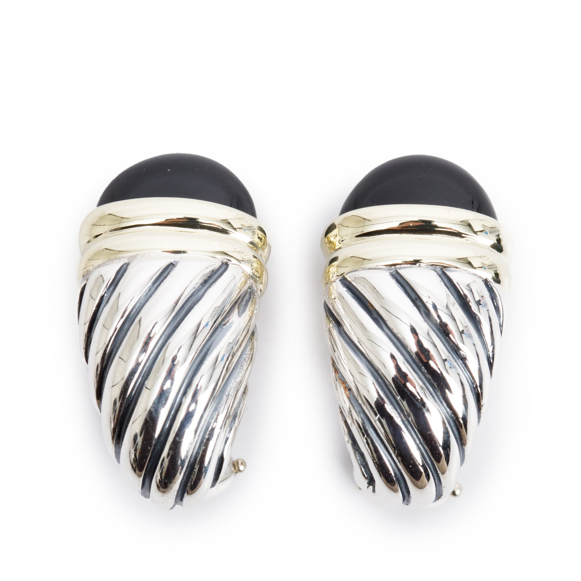 David Yurman Sterling Silver & 14k Yellow Gold Black Onyx Cable Shrimp Earrings