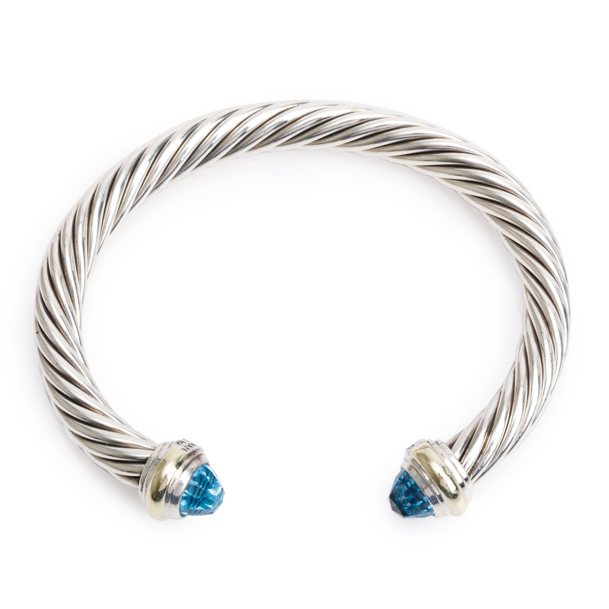 David Yurman Sterling Silver & 14k Yellow Gold Blue Topaz 7 MM Cable Classics Bracelet