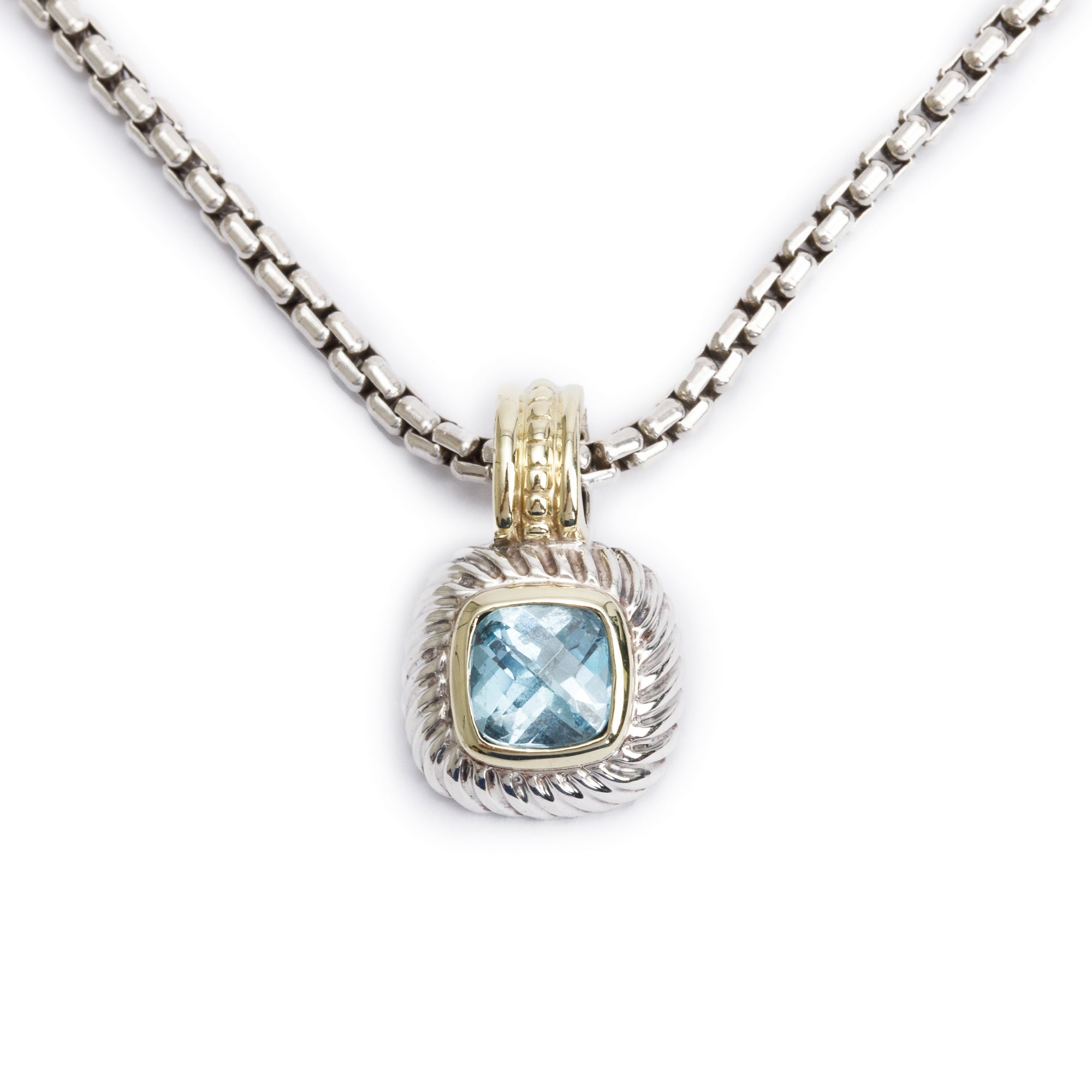 David Yurman Sterling Silver & 14k Yellow Gold Blue Topaz Albion Pendant Necklace