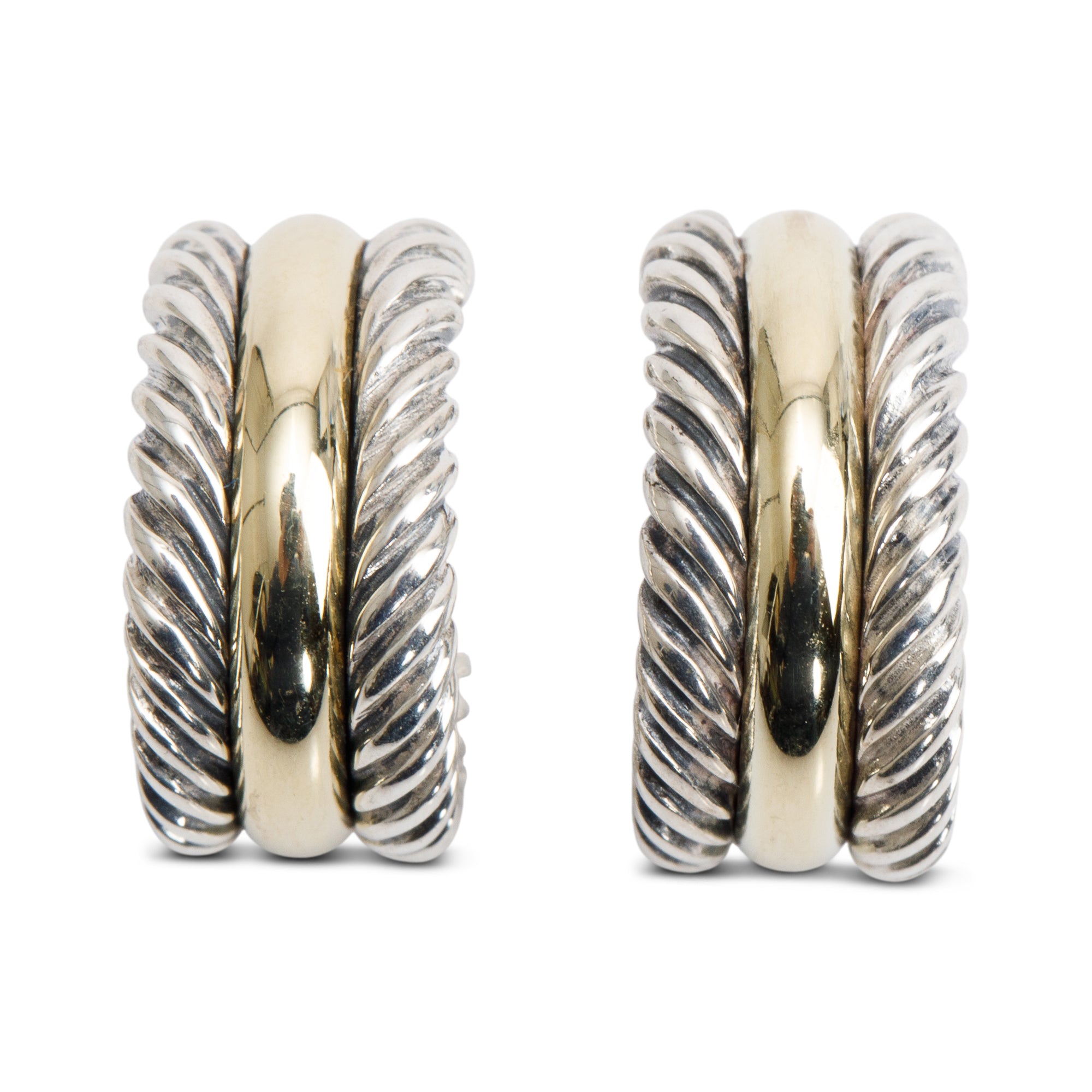 David Yurman Sterling Silver & 14k Yellow Gold Cable Collectibles Huggie Hoop Earrings