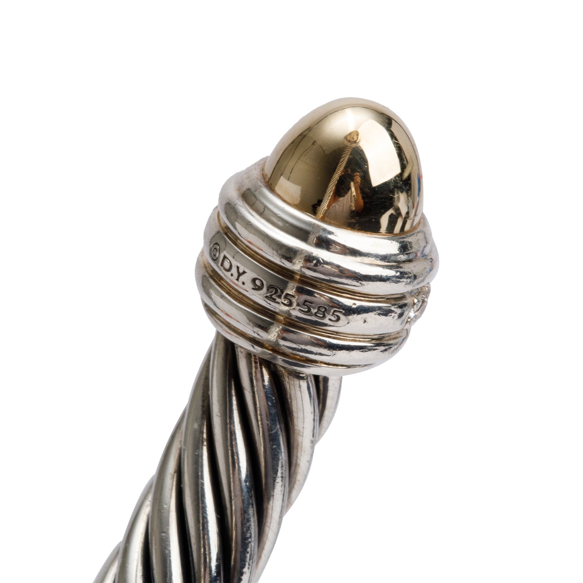 David Yurman Sterling Silver & 14k Yellow Gold Dome Diamond 7 MM Cable Classics Bracelet