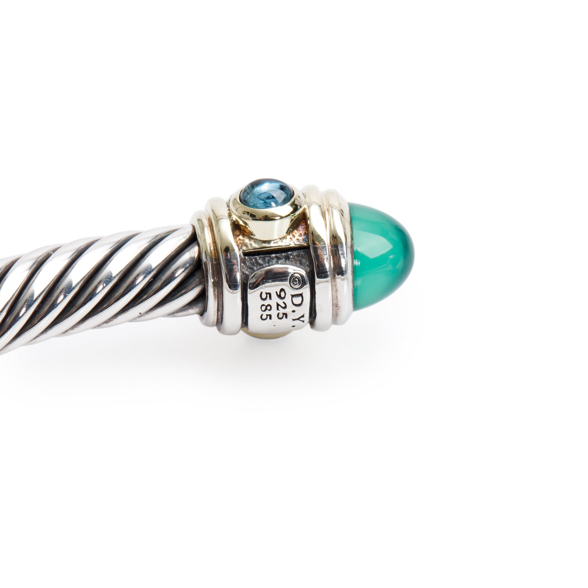 David Yurman Sterling Silver & 14k Yellow Gold Dyed Chalcedony, Topaz & Diopside Renaissance 5 MM Cable Cuff Bracelet