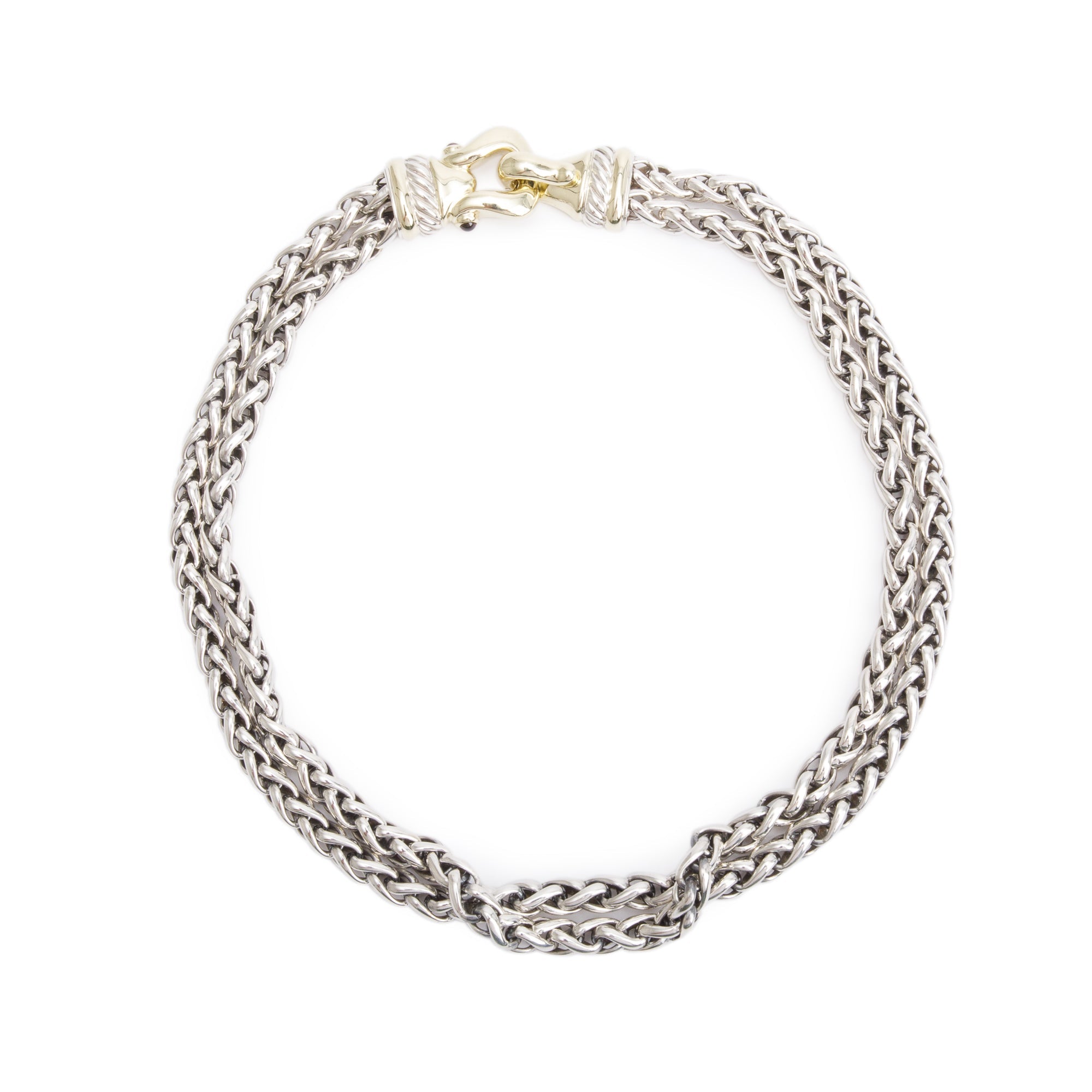 David Yurman Sterling Silver & 14k Yellow Gold Garnet Double Strand Wheat Chain Necklace