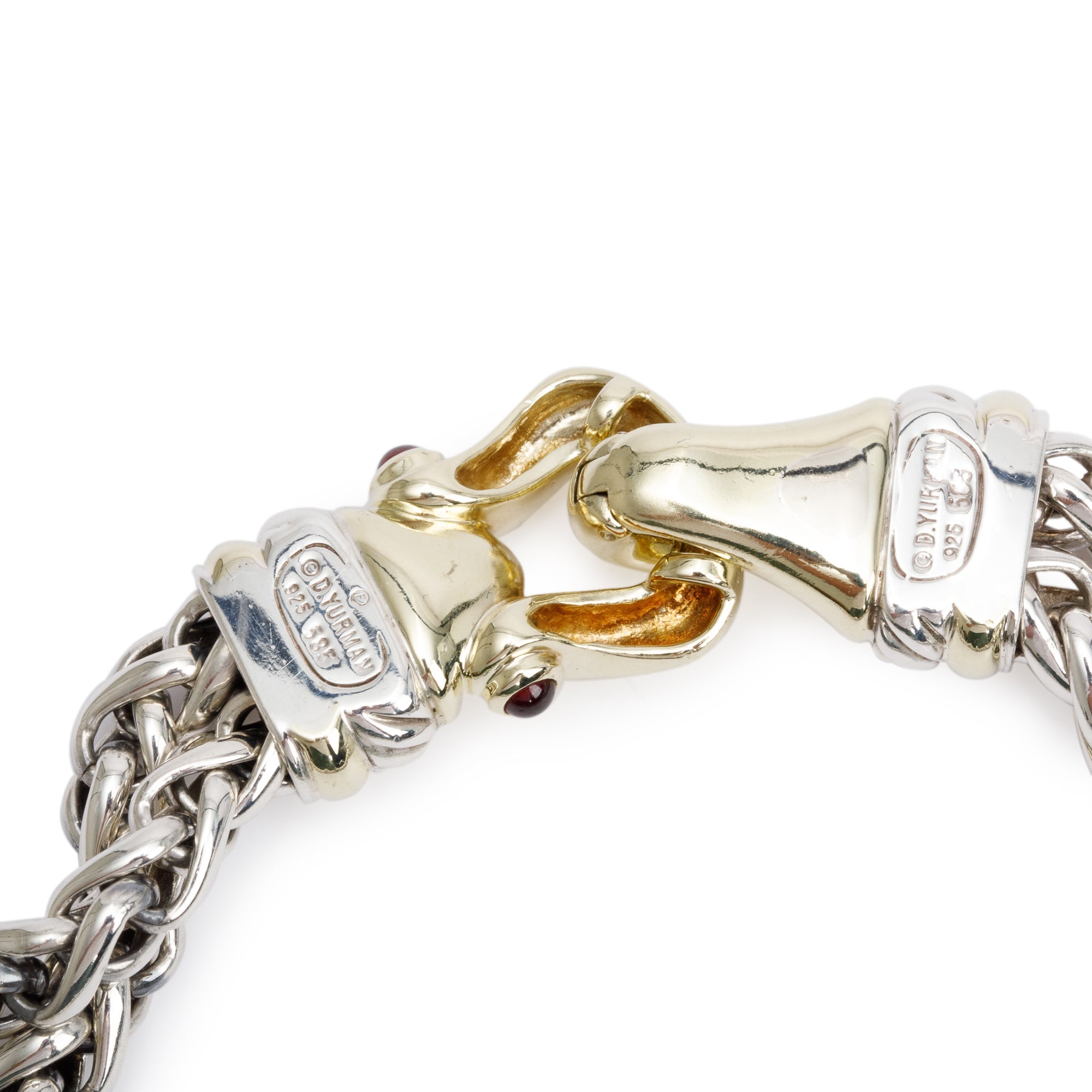 David Yurman Sterling Silver & 14k Yellow Gold Garnet Double Strand Wheat Chain Necklace