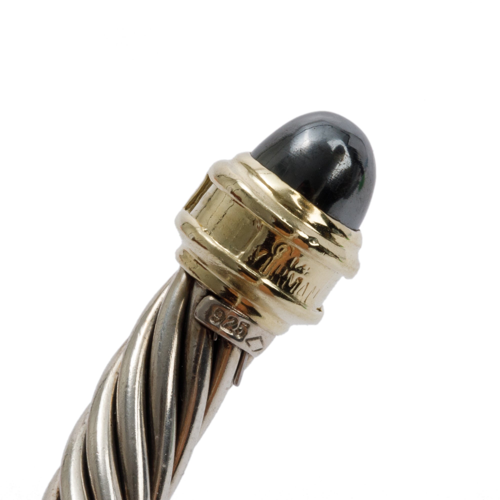 David Yurman Sterling Silver & 14k Yellow Gold Hematite & Rhodolite 7MM Cable Bracelet