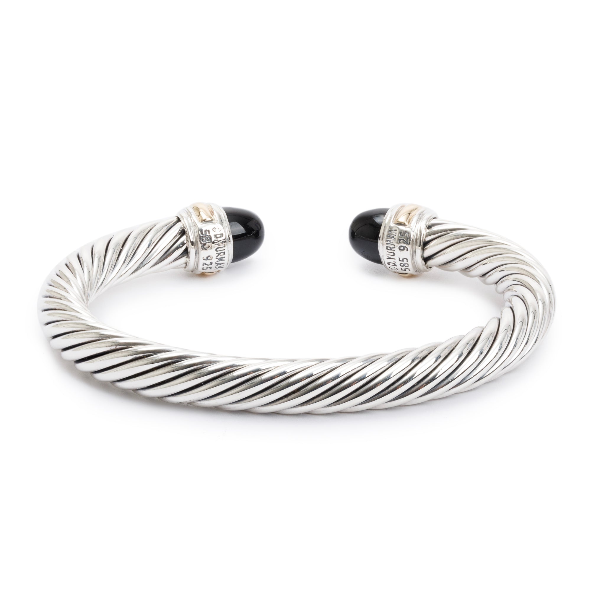 David Yurman Sterling Silver & 14k Yellow Gold Onyx 7 MM Cable Bracelet