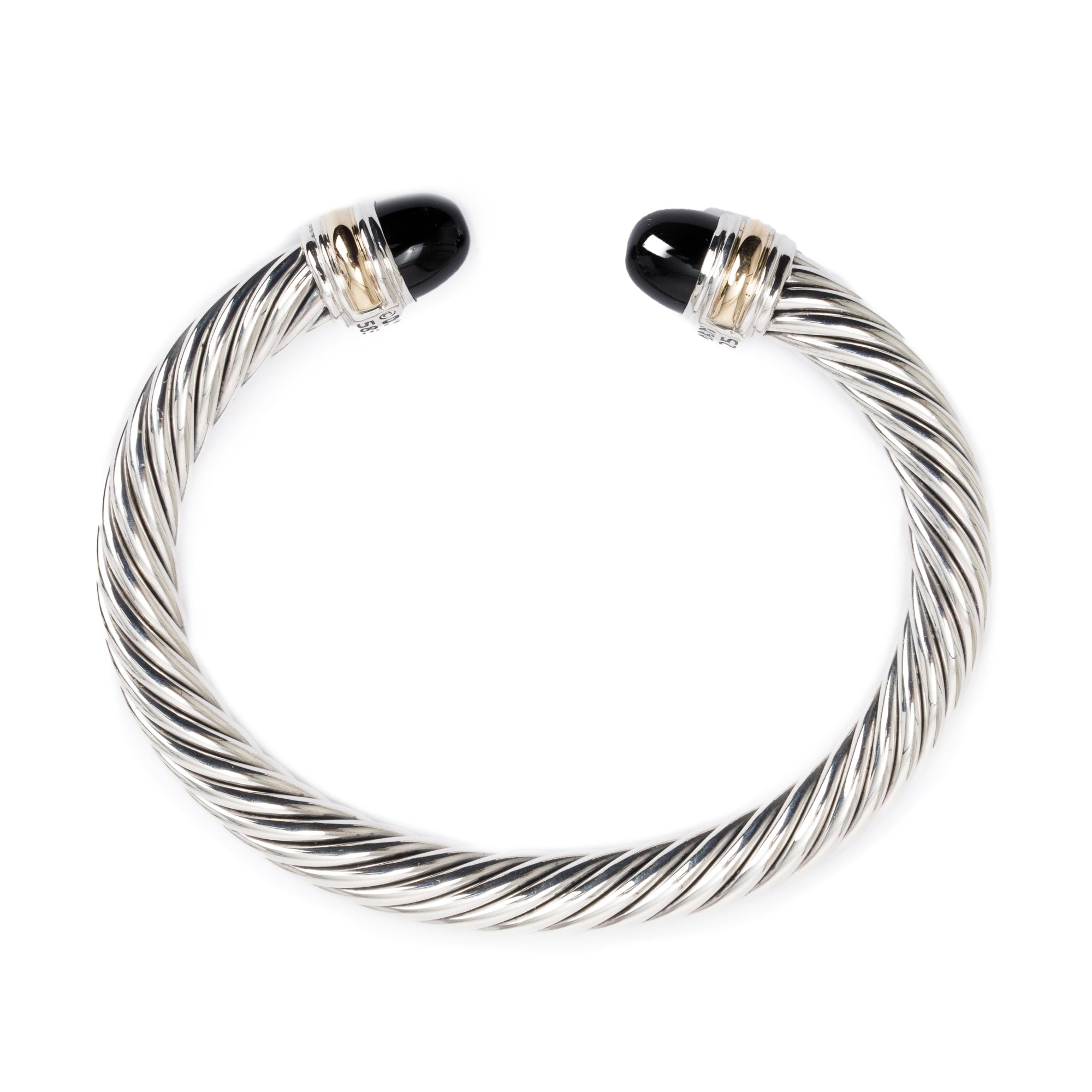 David Yurman Sterling Silver & 14k Yellow Gold Onyx 7 MM Cable Bracelet