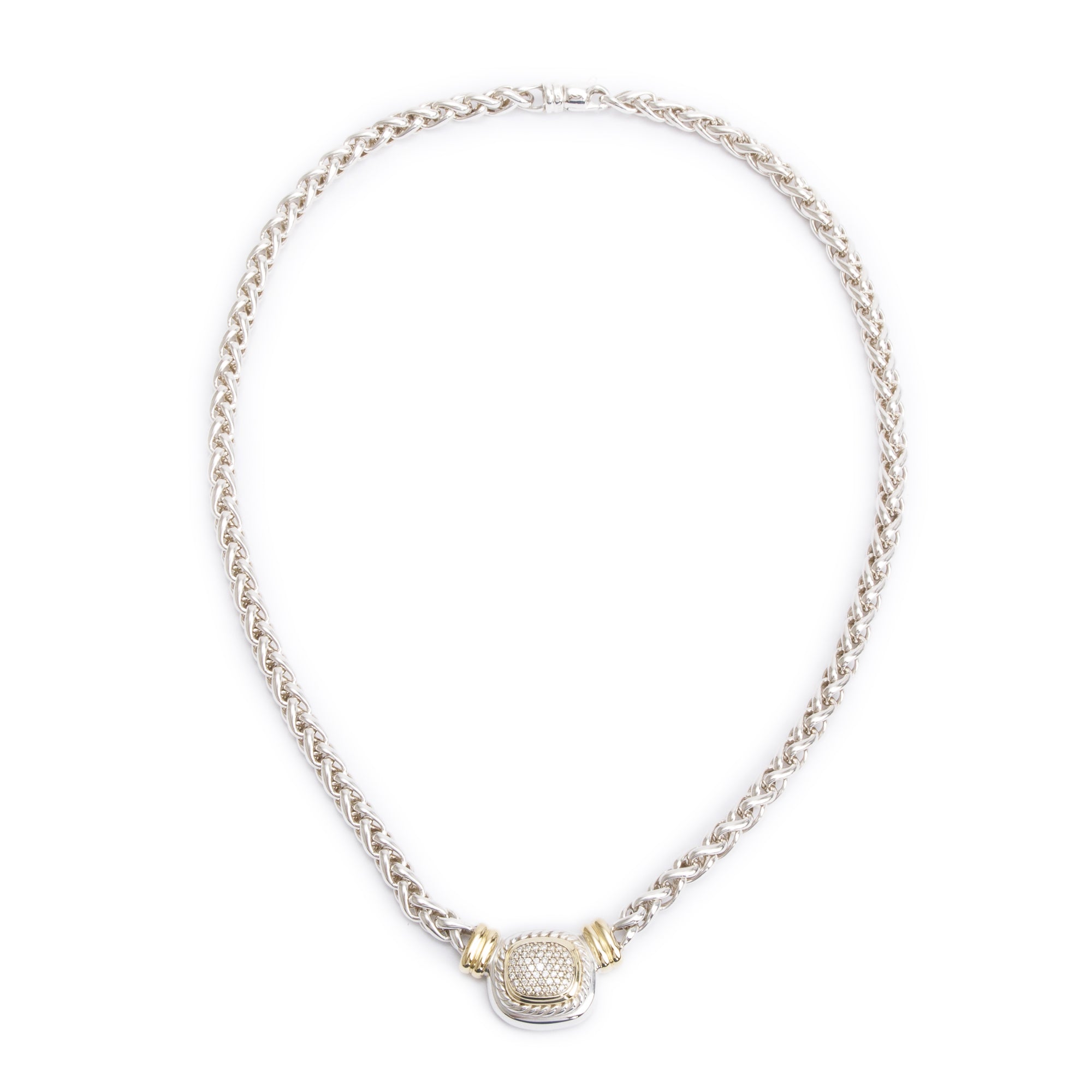 David Yurman Sterling Silver & 14k Yellow Gold Pave Diamond Albion Pendant Necklace