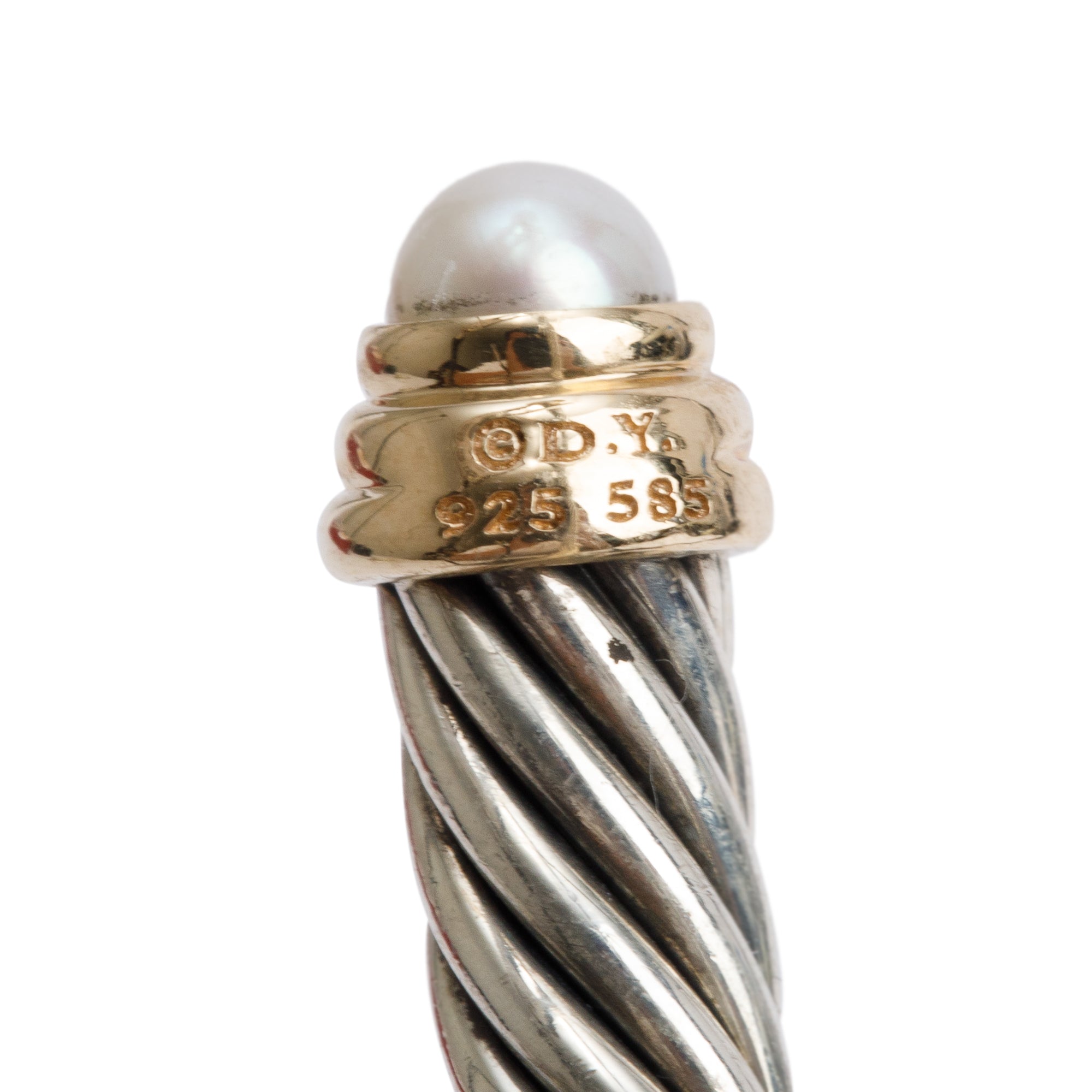 David Yurman Sterling Silver & 14k Yellow Gold Pearl 5 MM Cable Classics Bracelet