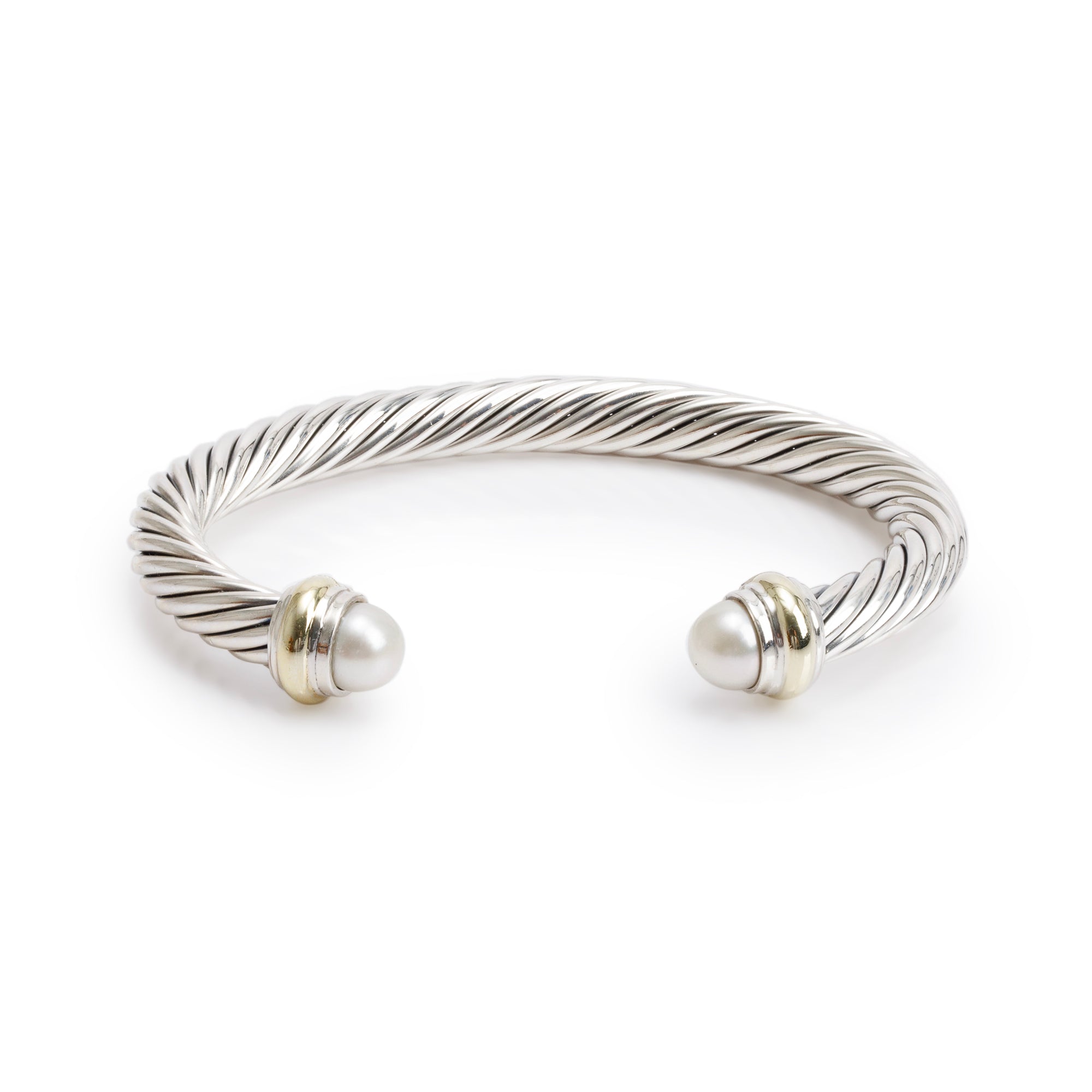 David Yurman Sterling Silver & 14k Yellow Gold Pearl 7 MM Cable Classics Bracelet