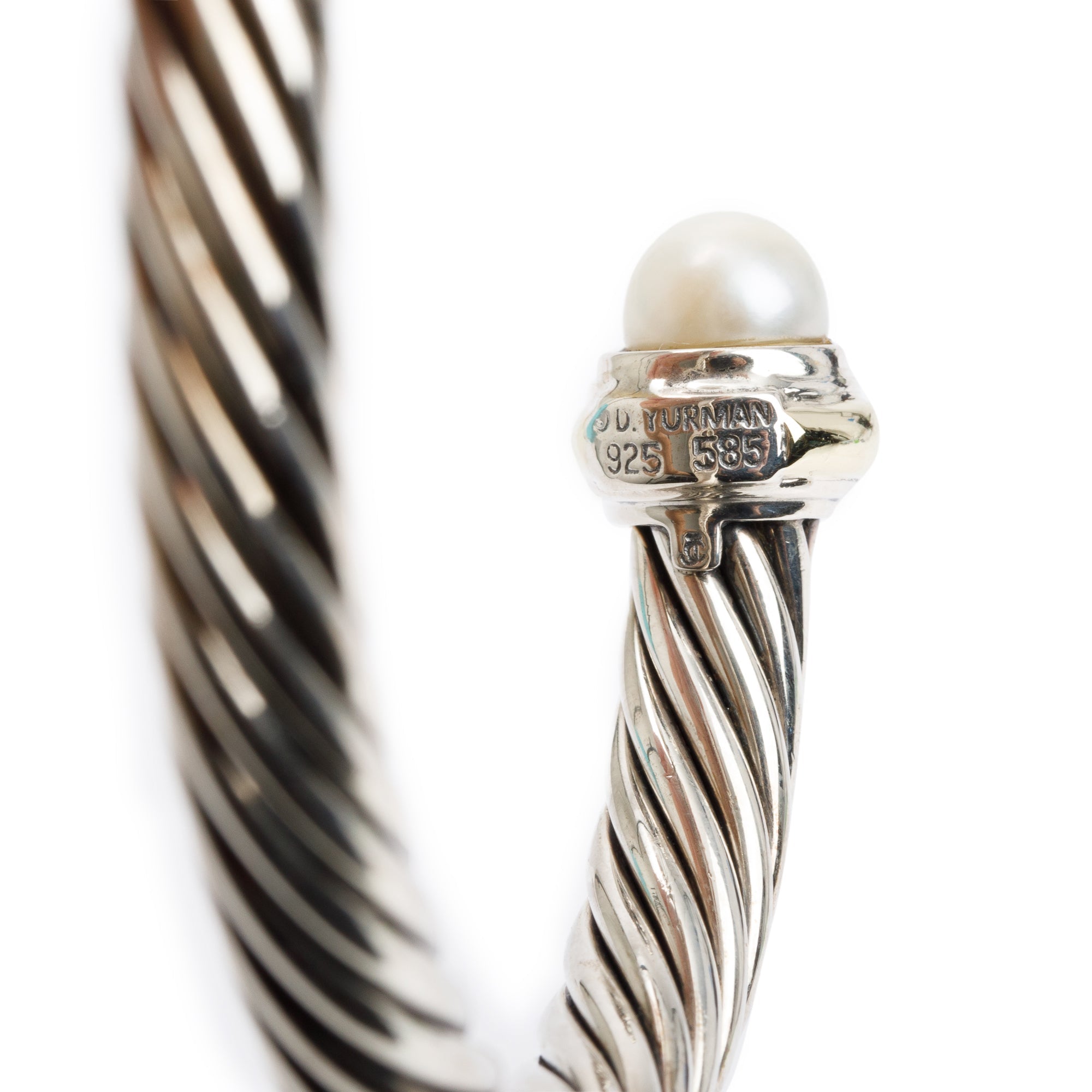 David Yurman Sterling Silver & 14k Yellow Gold Pearl 7 MM Cable Classics Bracelet