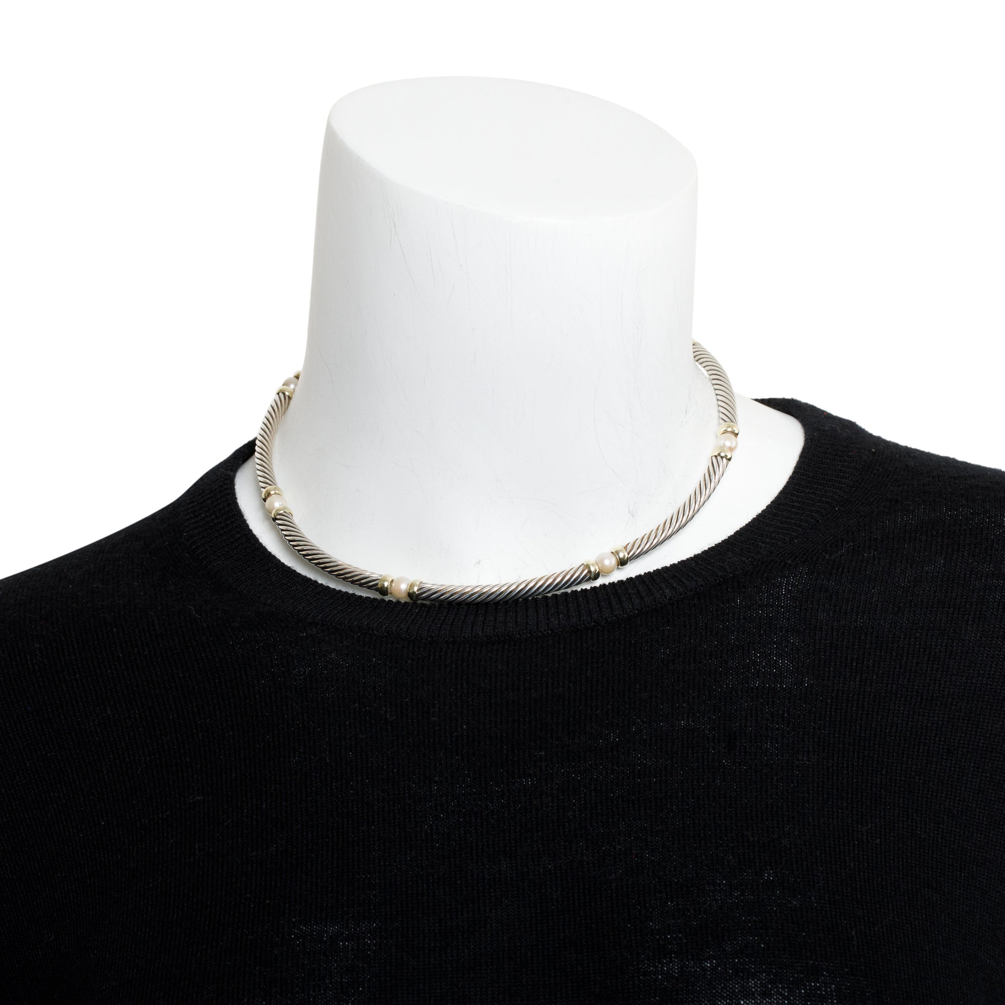 David Yurman Sterling Silver & 14k Yellow Gold Pearl Metro Station Collar Necklace