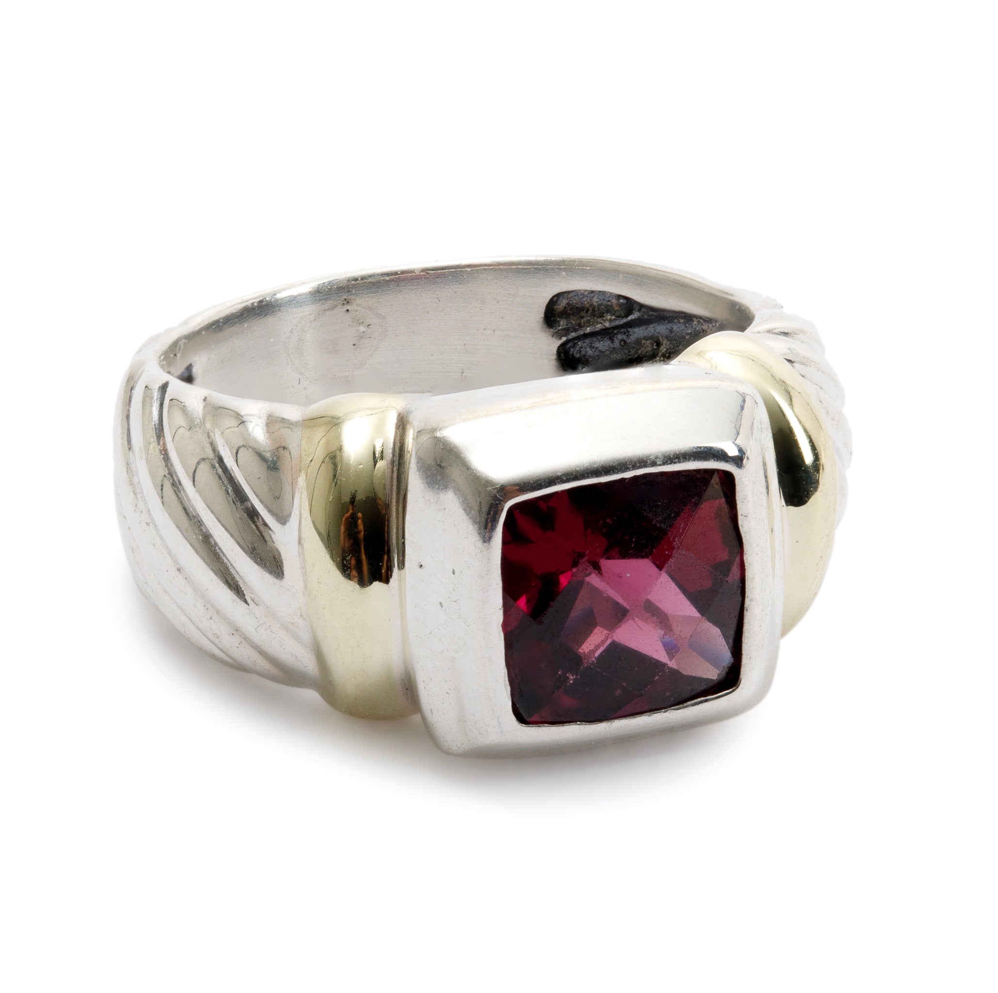 David Yurman Sterling Silver & 14k Yellow Gold Rhodolite Noblesse Cocktail Ring
