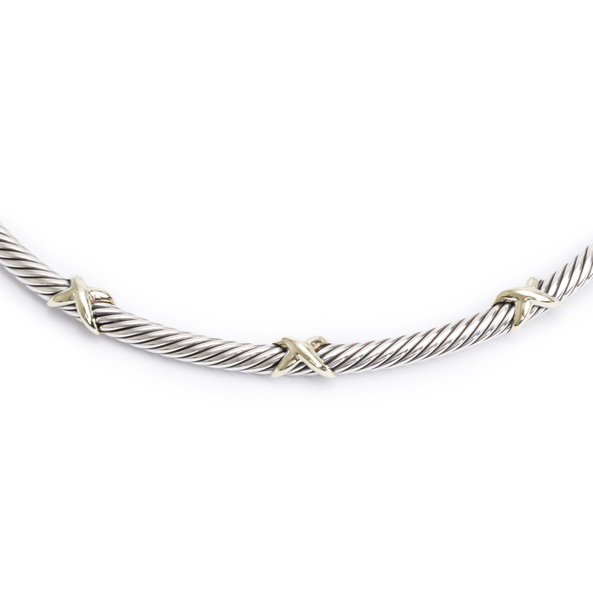 David Yurman Sterling Silver & 14k Yellow Gold Triple X Cable Collar Necklace