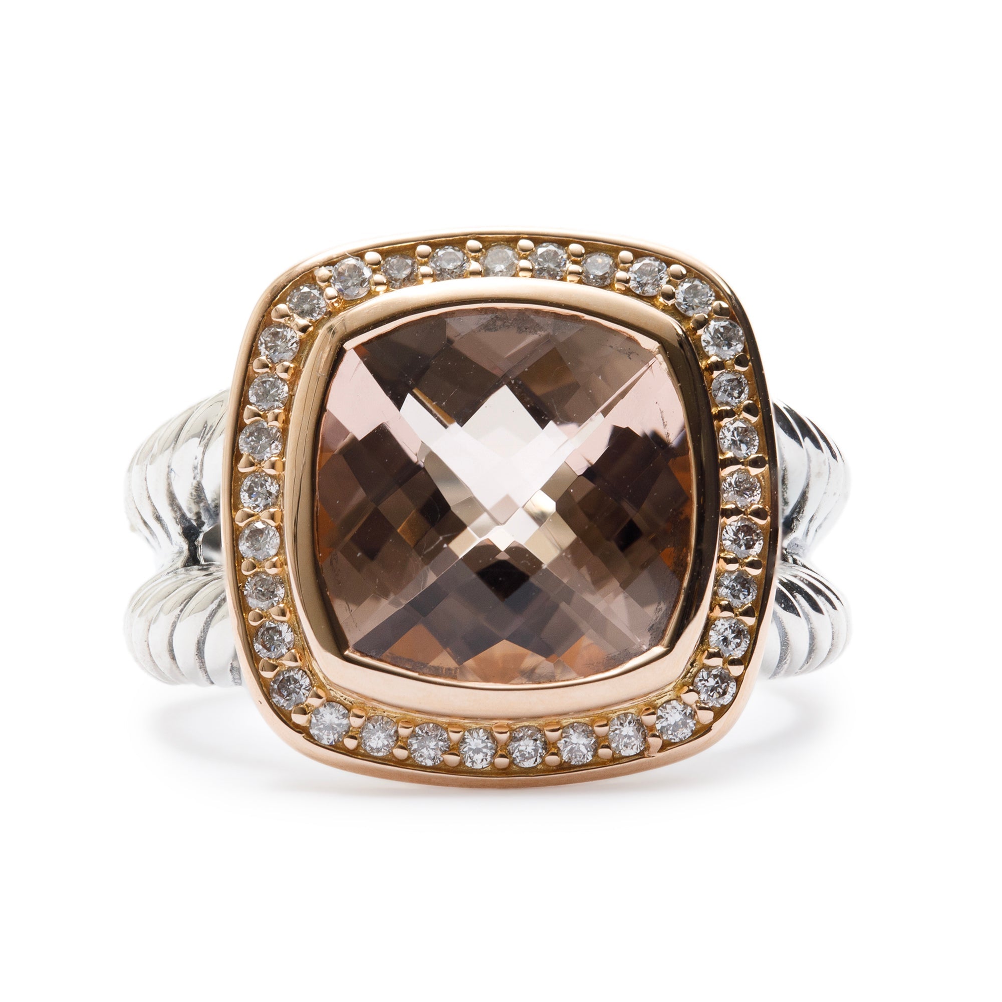 David Yurman Sterling Silver & 18k Rose Gold Albion Ring with Morganite and Diamonds