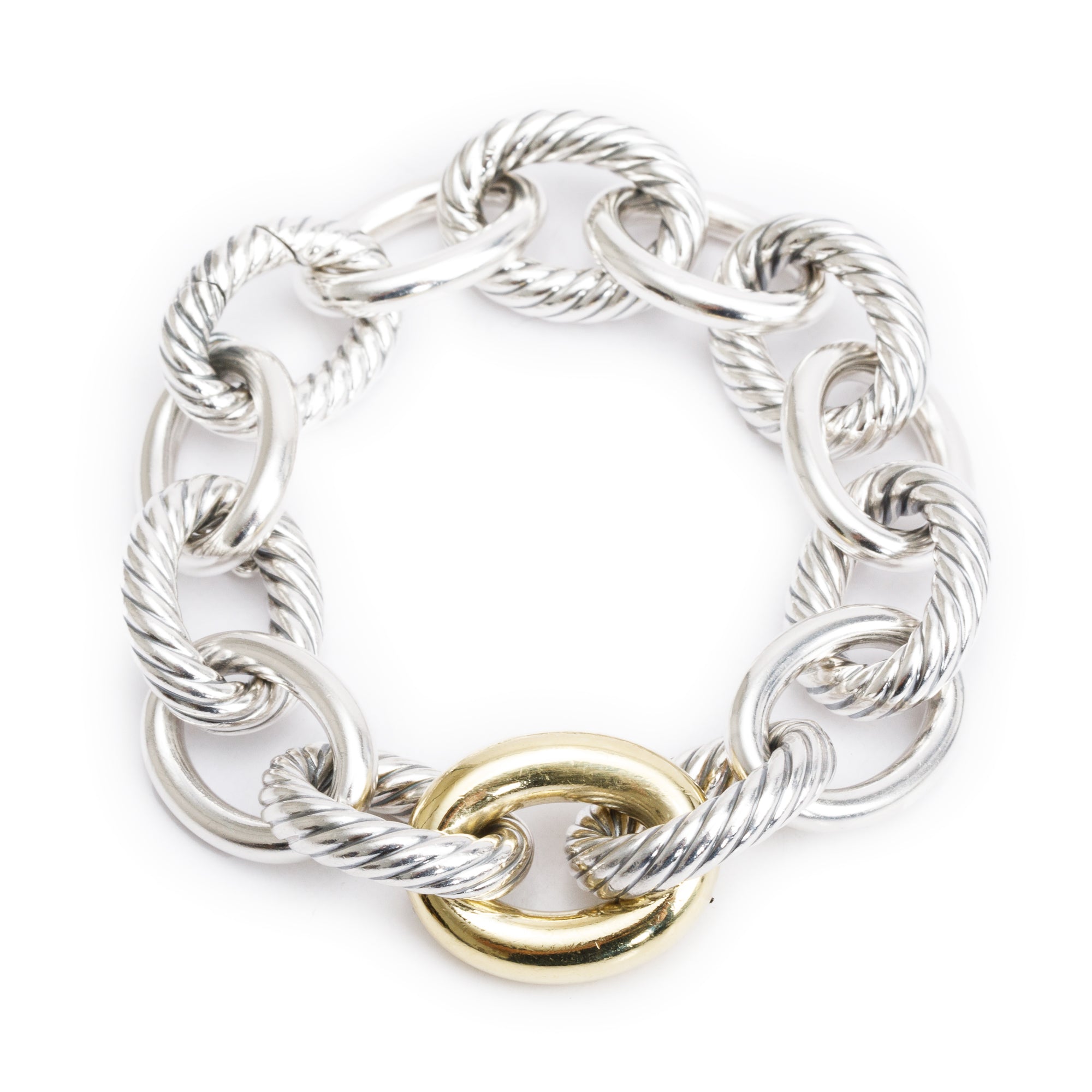 David Yurman Sterling Silver & 18k Yellow Bonded Gold Oval Link Chain Bracelet, 19 MM