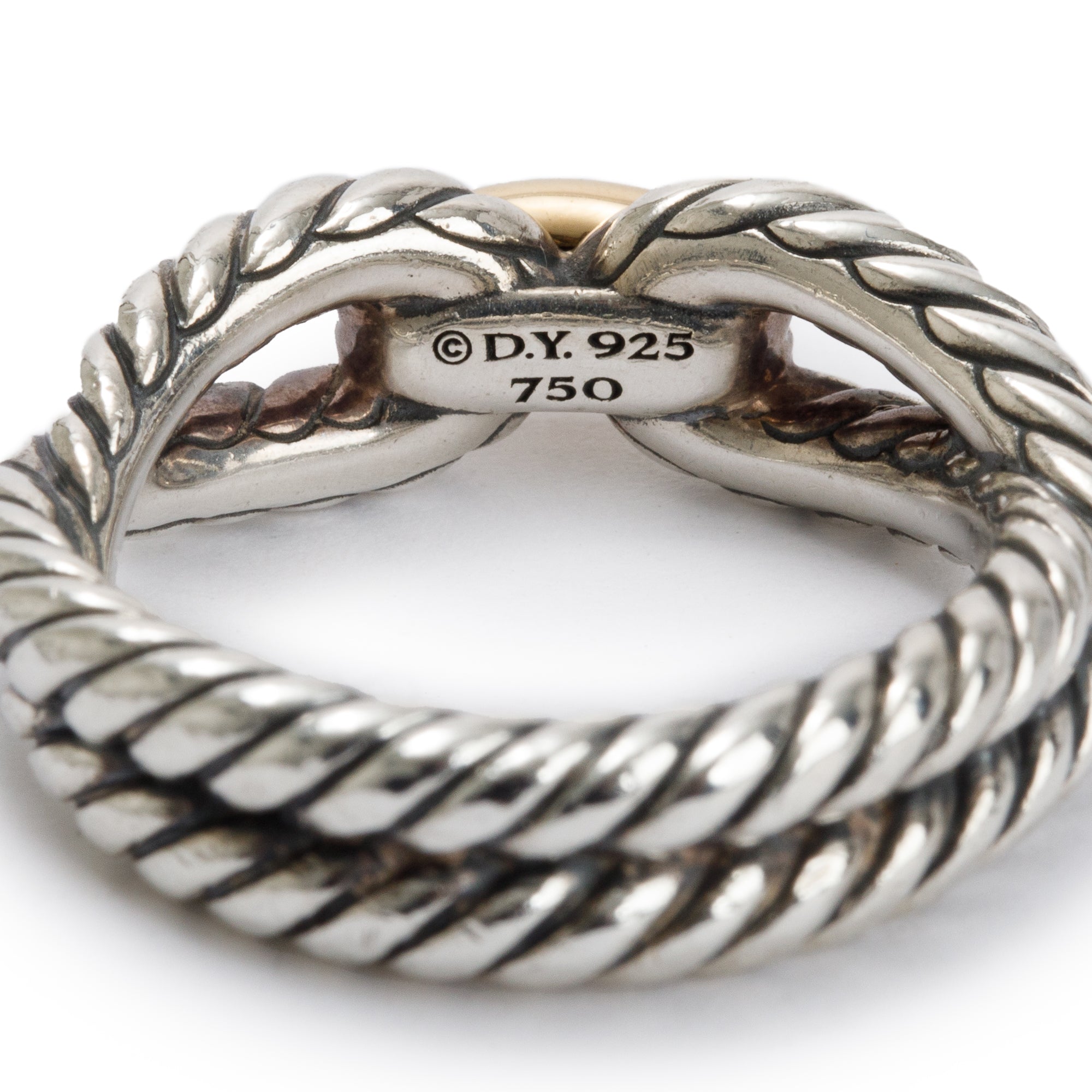 David Yurman Sterling Silver & 18k Yellow Cable Loop Band Ring, Size 5.5