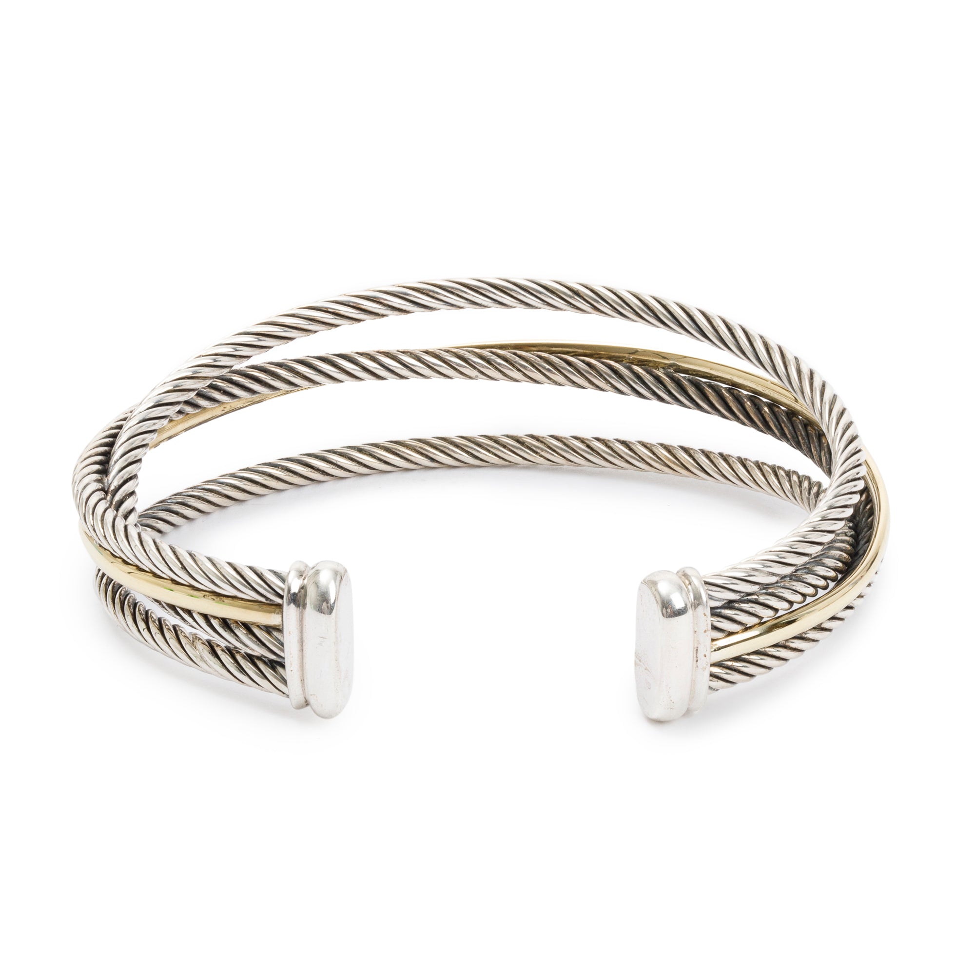 David Yurman Sterling Silver & 18k Yellow Gold 16 MM Crossover Cuff Bracelet