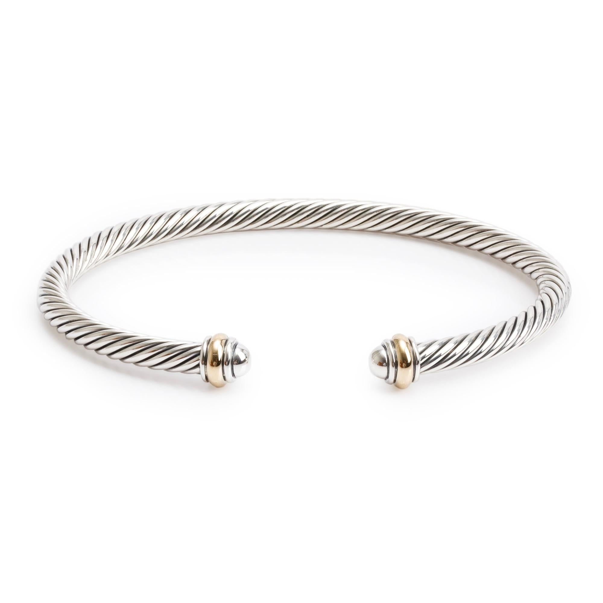 David Yurman Sterling Silver & 18k Yellow Gold 4MM Classic Cable Cuff Bracelet