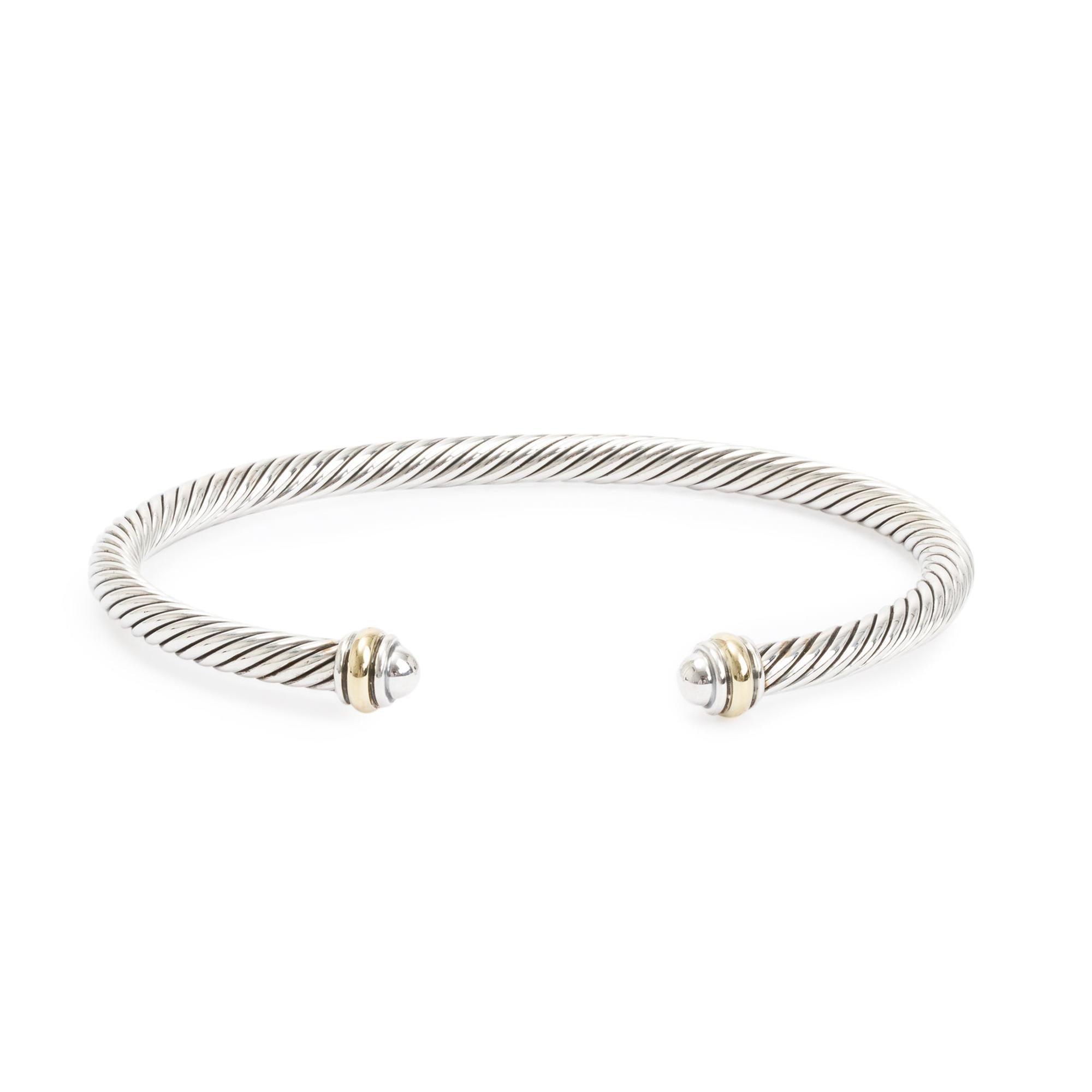 David Yurman Sterling Silver & 18k Yellow Gold 4MM Classic Cable Cuff Bracelet
