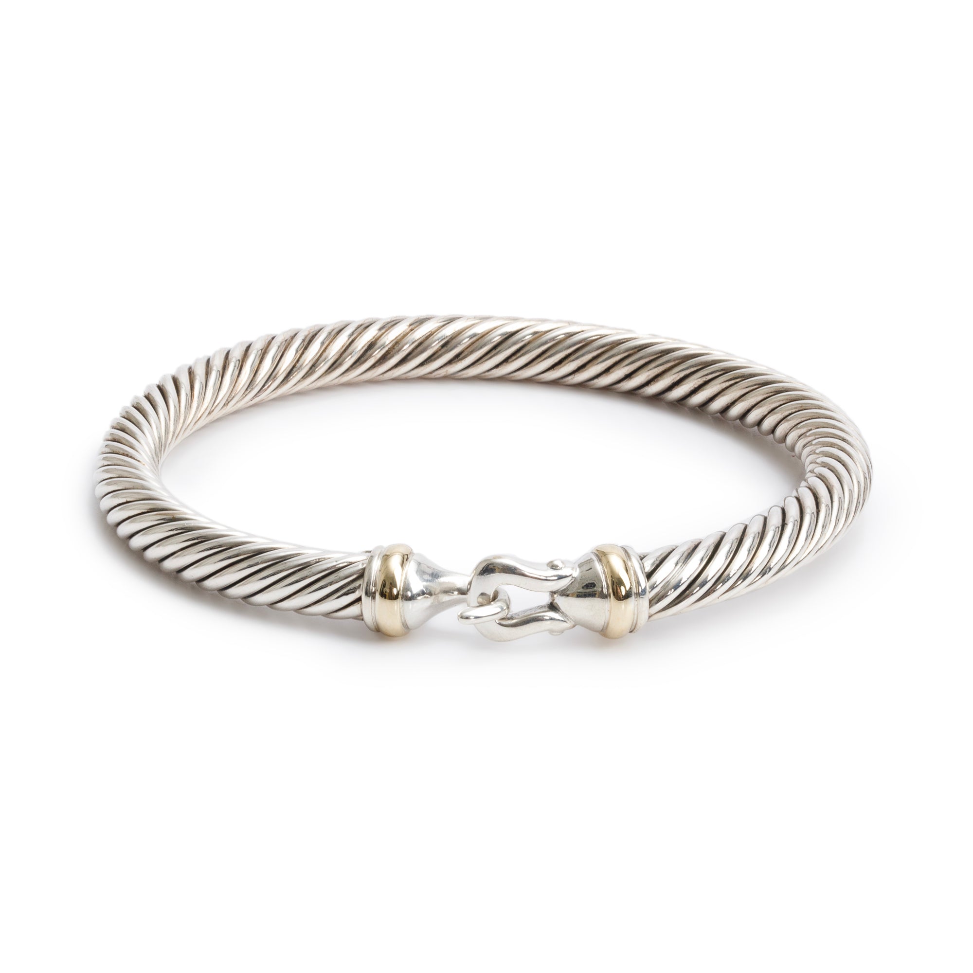 David Yurman Sterling Silver & 18k Yellow Gold 5MM Cable Buckle Bracelet