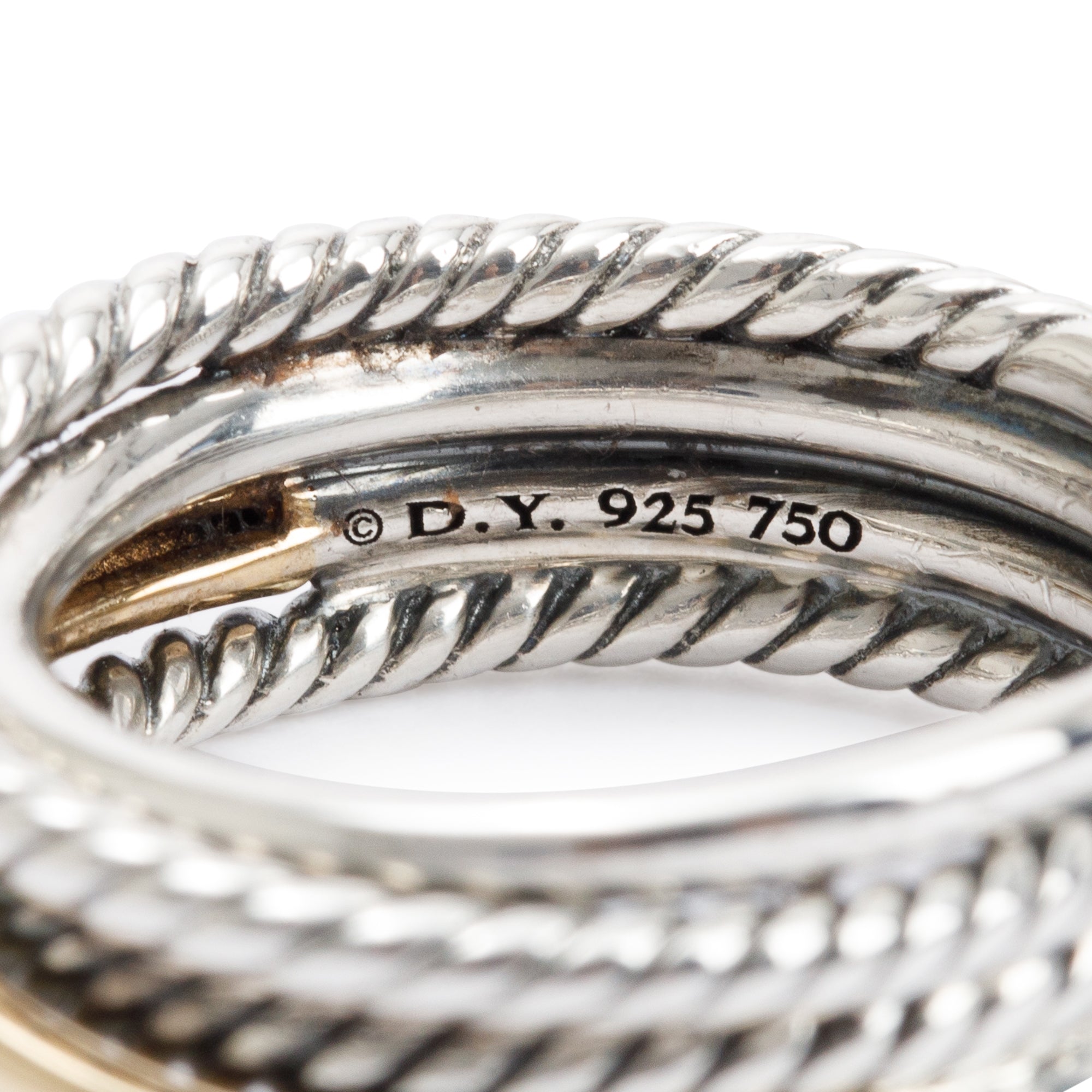 David Yurman Sterling Silver & 18k Yellow Gold 6.8 MM Crossover Ring, Size 5