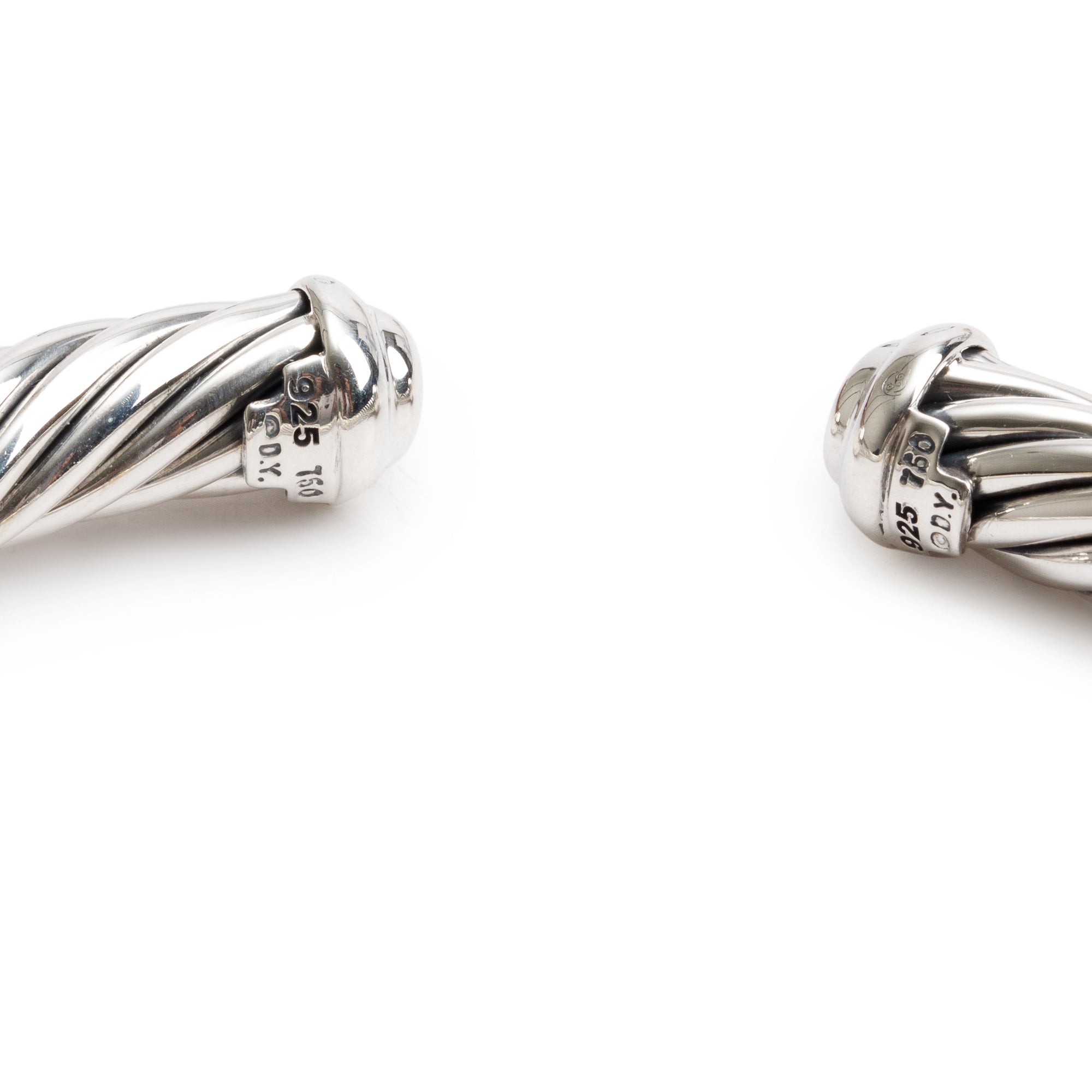 David Yurman Sterling Silver & 18k Yellow Gold 7MM Classic Cable Diamond Station Cuff Bracelet w/ Box