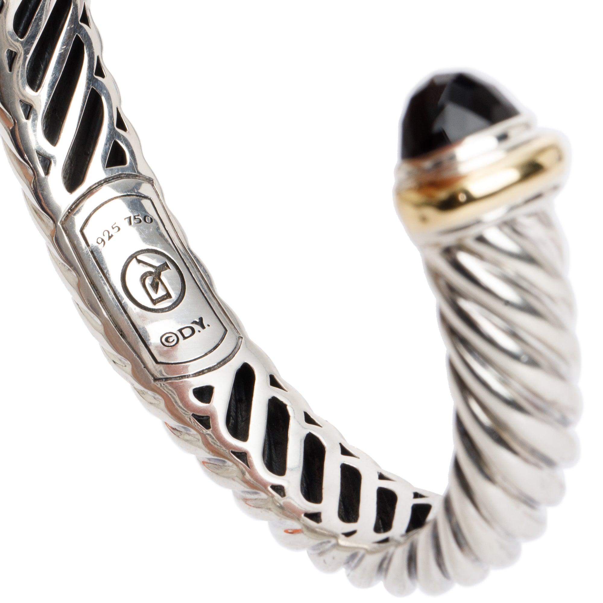 David Yurman Sterling Silver & 18k Yellow Gold Black Onyx 10MM Cable Waverly Bracelet