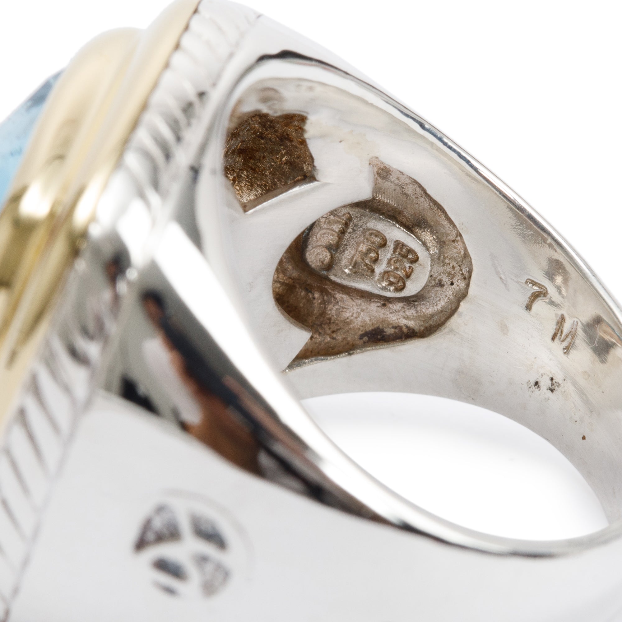 David Yurman Sterling Silver & 18k Yellow Gold Blue Topaz Albion Cocktail Ring, Size 7