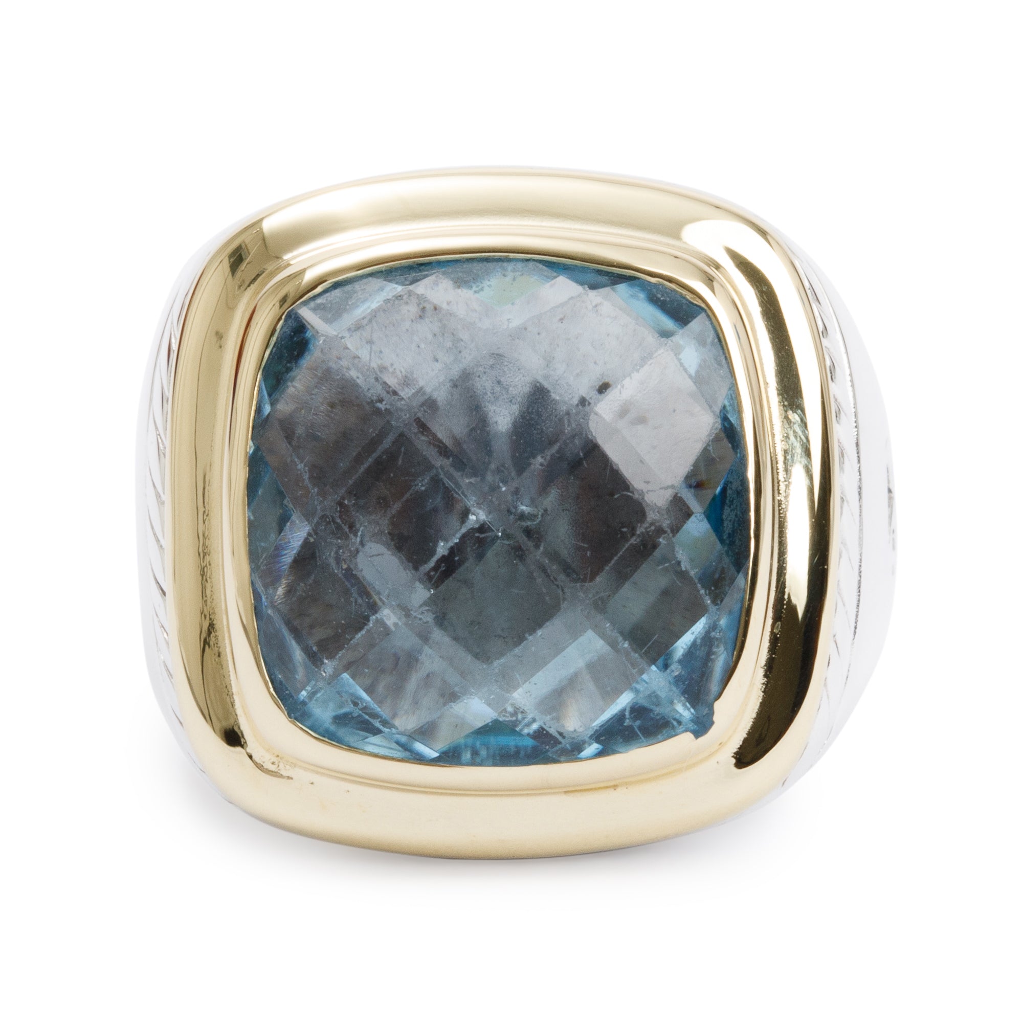 David Yurman Sterling Silver & 18k Yellow Gold Blue Topaz Albion Cocktail Ring, Size 7