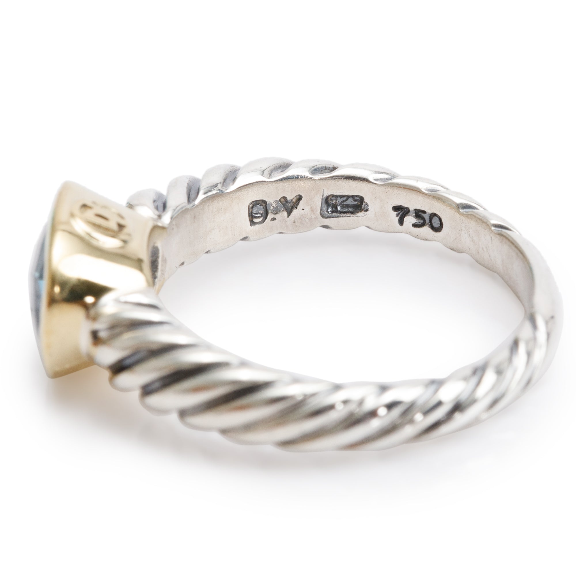 David Yurman Sterling Silver & 18k Yellow Gold Blue Topaz Noblesse Cocktail Ring, Size 6.25