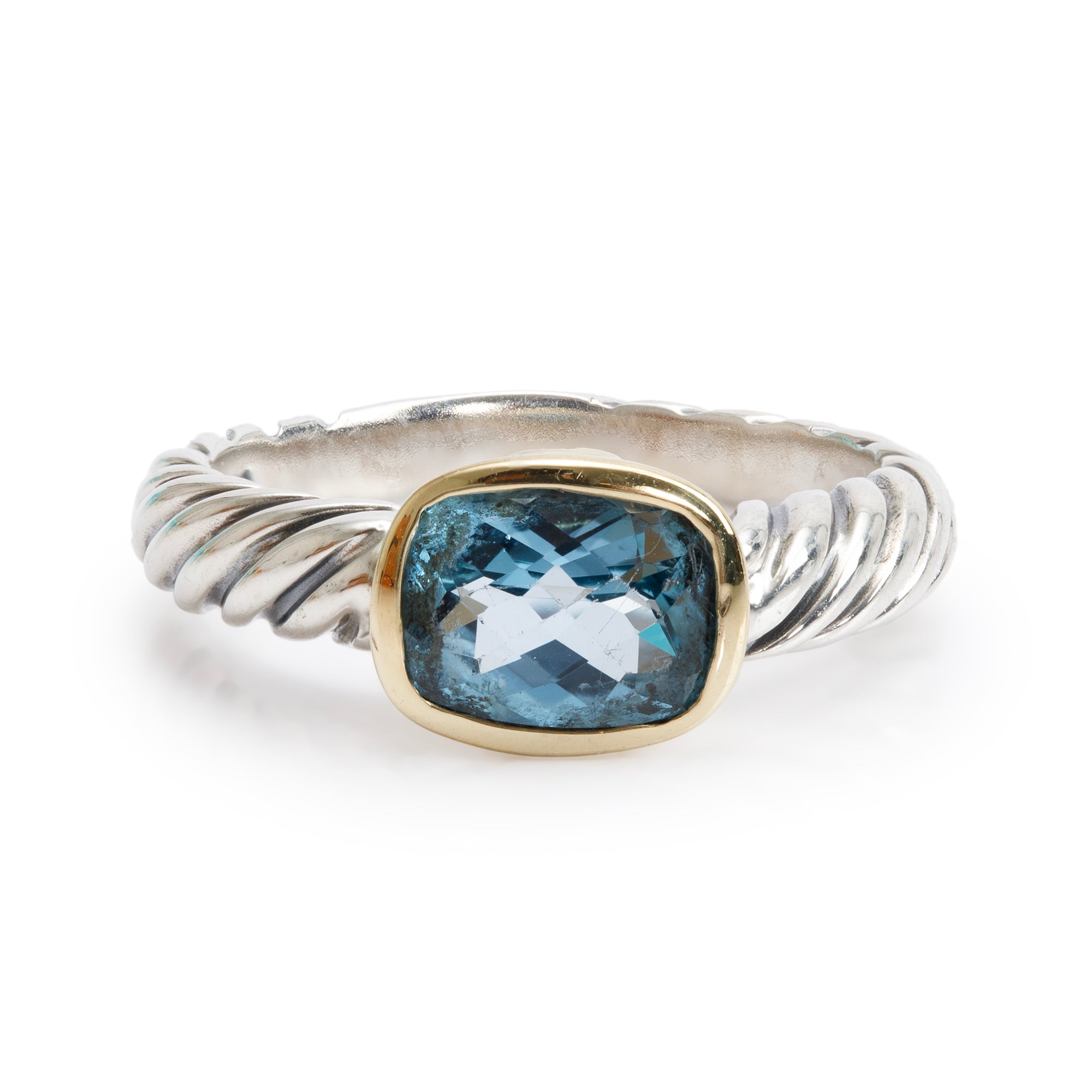David Yurman Sterling Silver & 18k Yellow Gold Blue Topaz Noblesse Cocktail Ring, Size 6.25