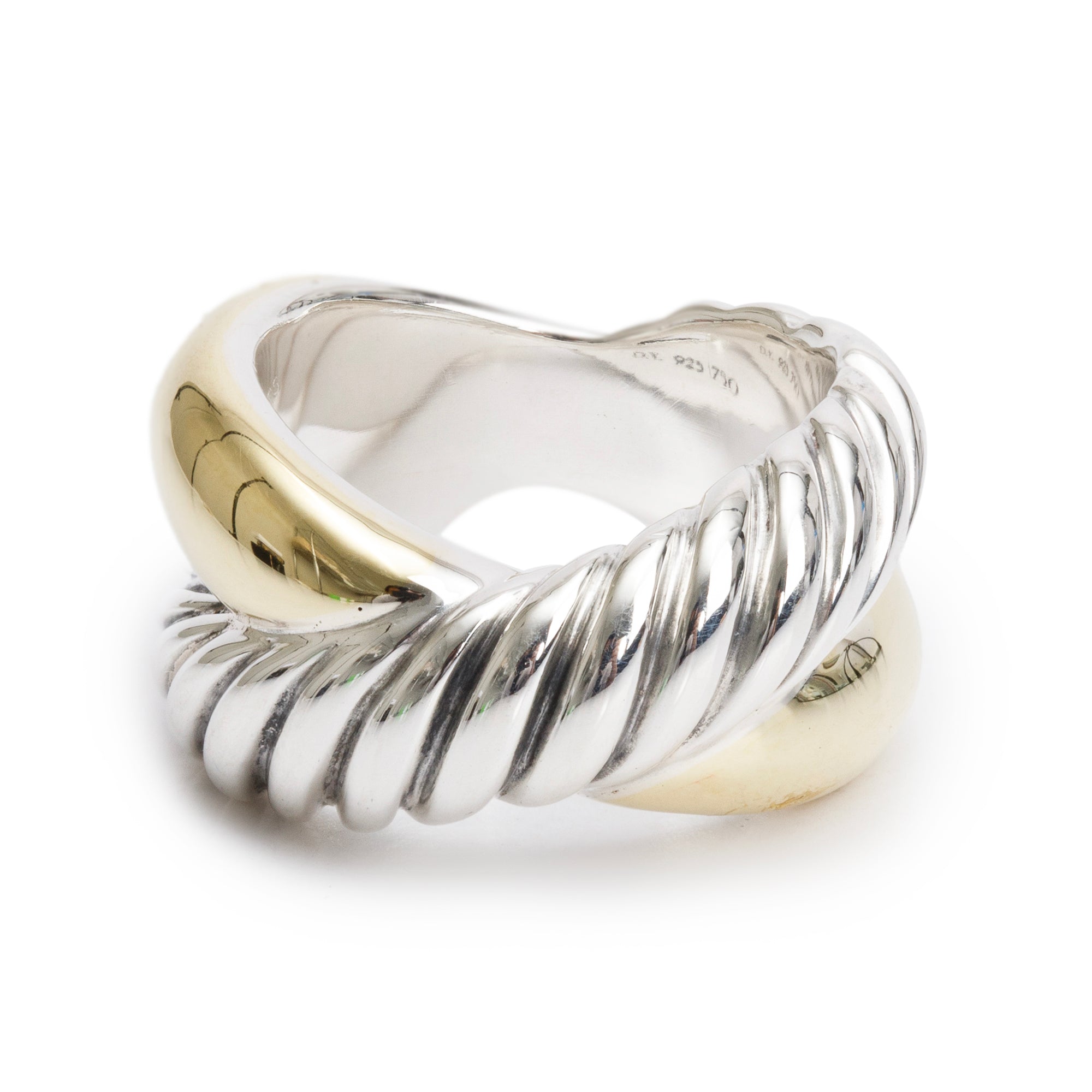 David Yurman Sterling Silver & 18k Yellow Gold Cable Crossover Ring, Size 6